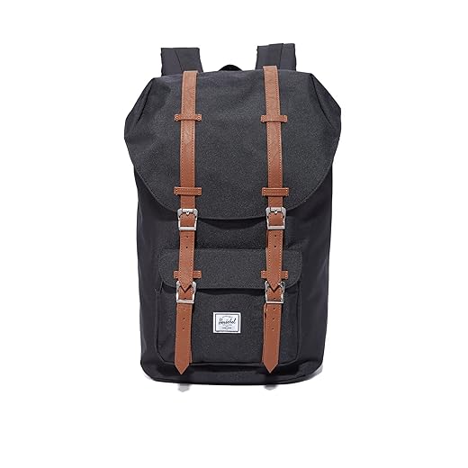 Herschel Little America Laptop Backpack, Black/Tan Synthetic Leather, Classic 25.0L