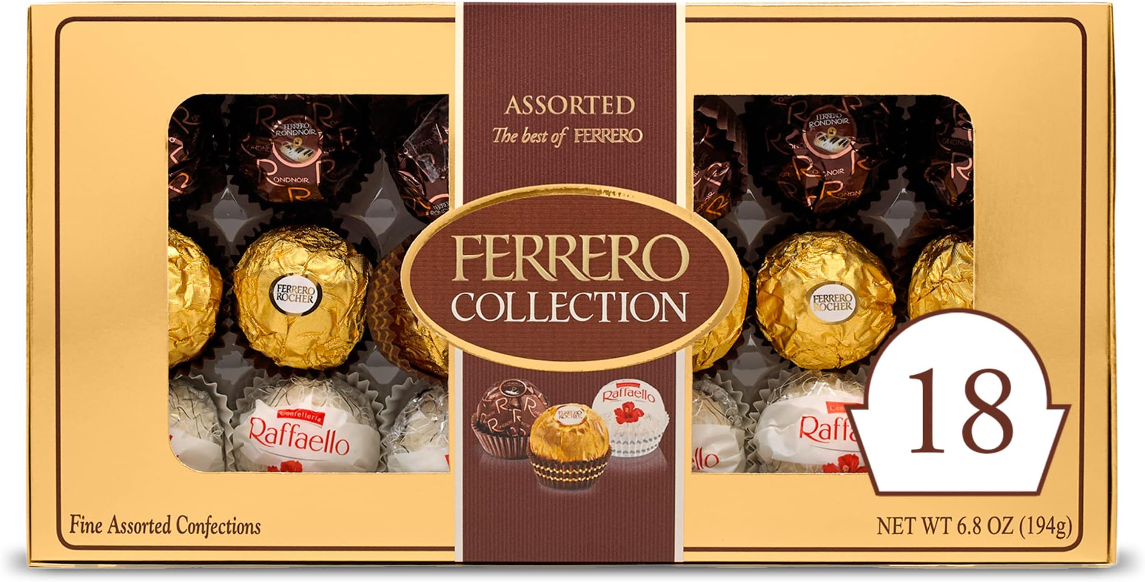 Ferrero Collection Premium Gourmet Assorted Hazelnut Milk Chocolate, Dark Chocolate and Coconut, 6.8 oz, 18 Count