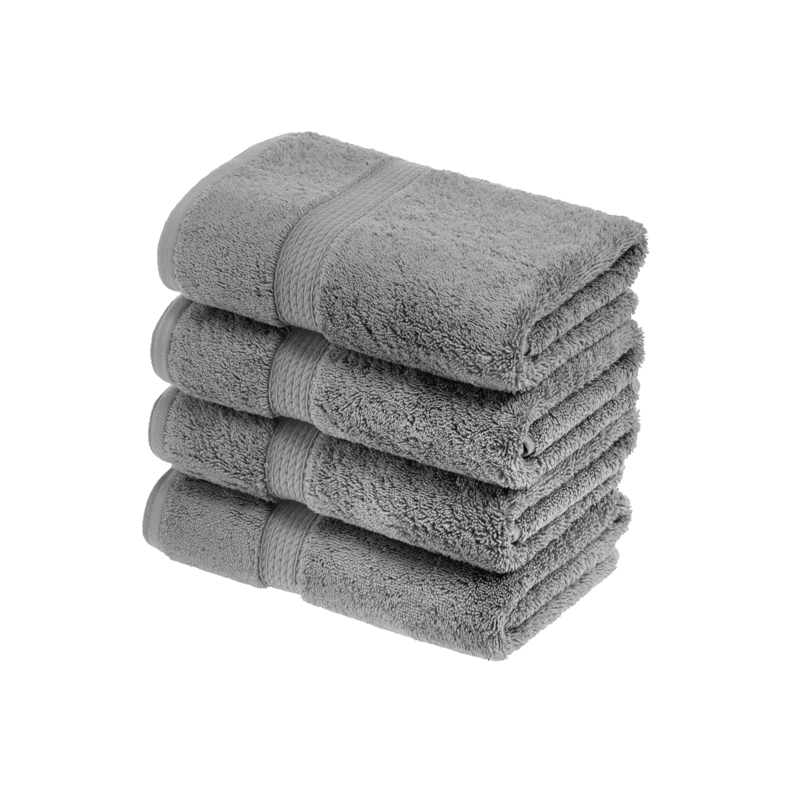 Egyptian Cotton Pile Hand Towel Set of 4, Ultra Soft Luxury Towels, Thick Plush Essentials, Absorbent Heavyweight, Guest Bath, Hotel, Spa, Home Bathroom, Shower Basics, Charcoal
