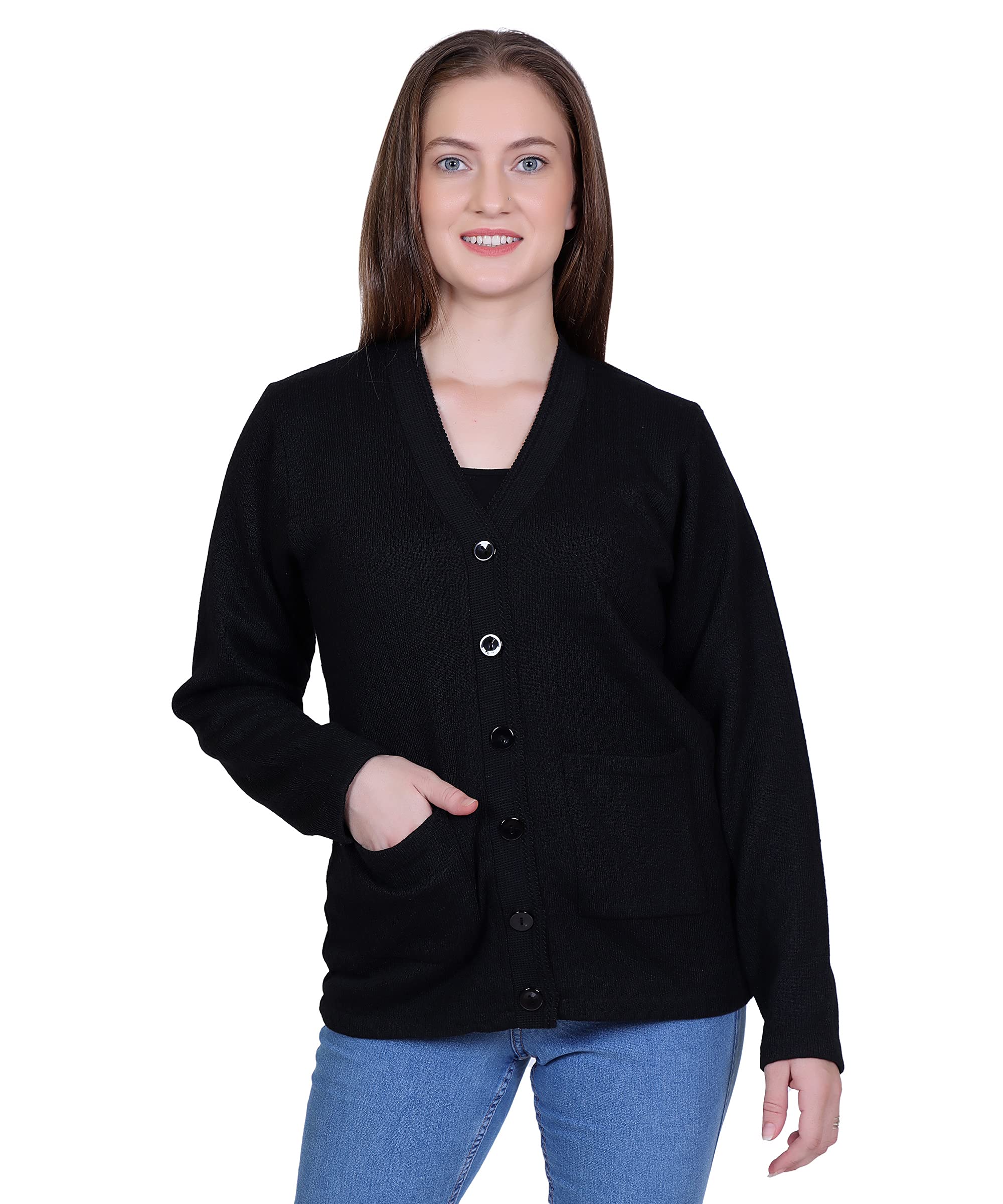 le arc Women Woolen v-Neck Cardigan Sweater for Winter wear with Front Pockets-picture-14