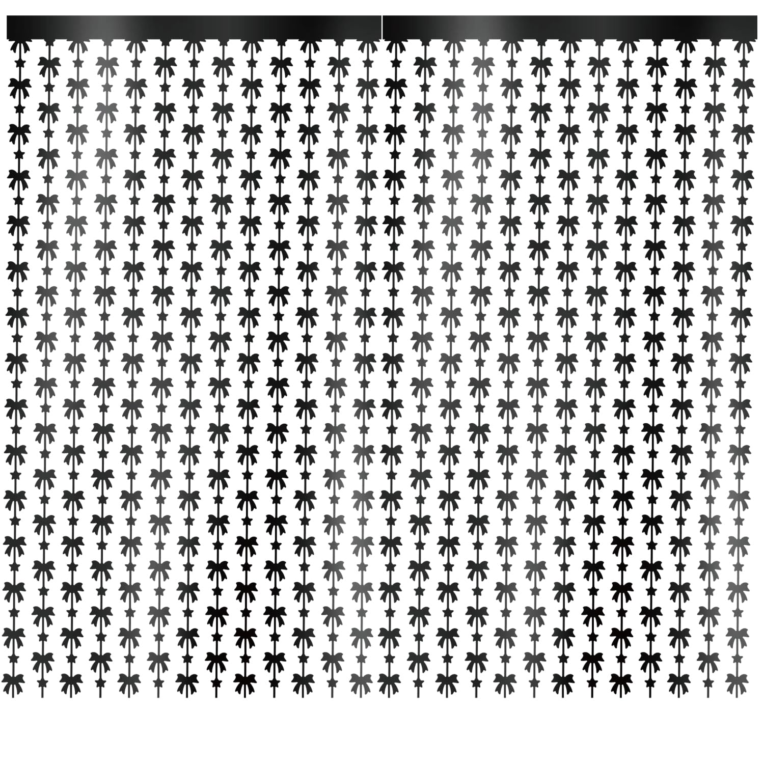 2 Pcs Bow Foil Fringe Curtains Photo Props Backdrop Wedding Bachelorette Baby Shower Girl’s Coquette Birthday Bow Theme Party Deco Supplies Black