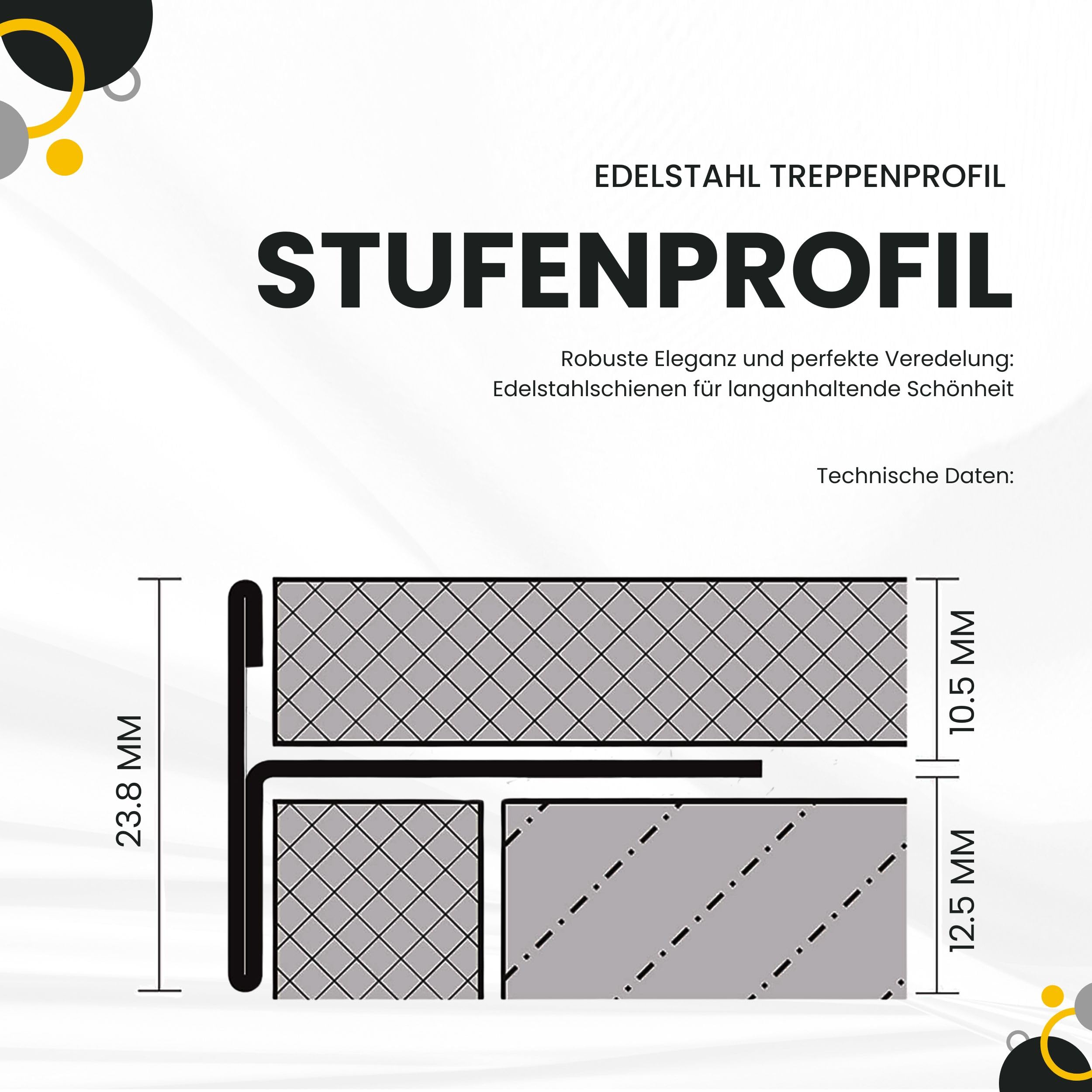 T-Profil Stufenprofil Treppenprofil Edelstahl V2A L250cm 10mm Profil gebürstet
