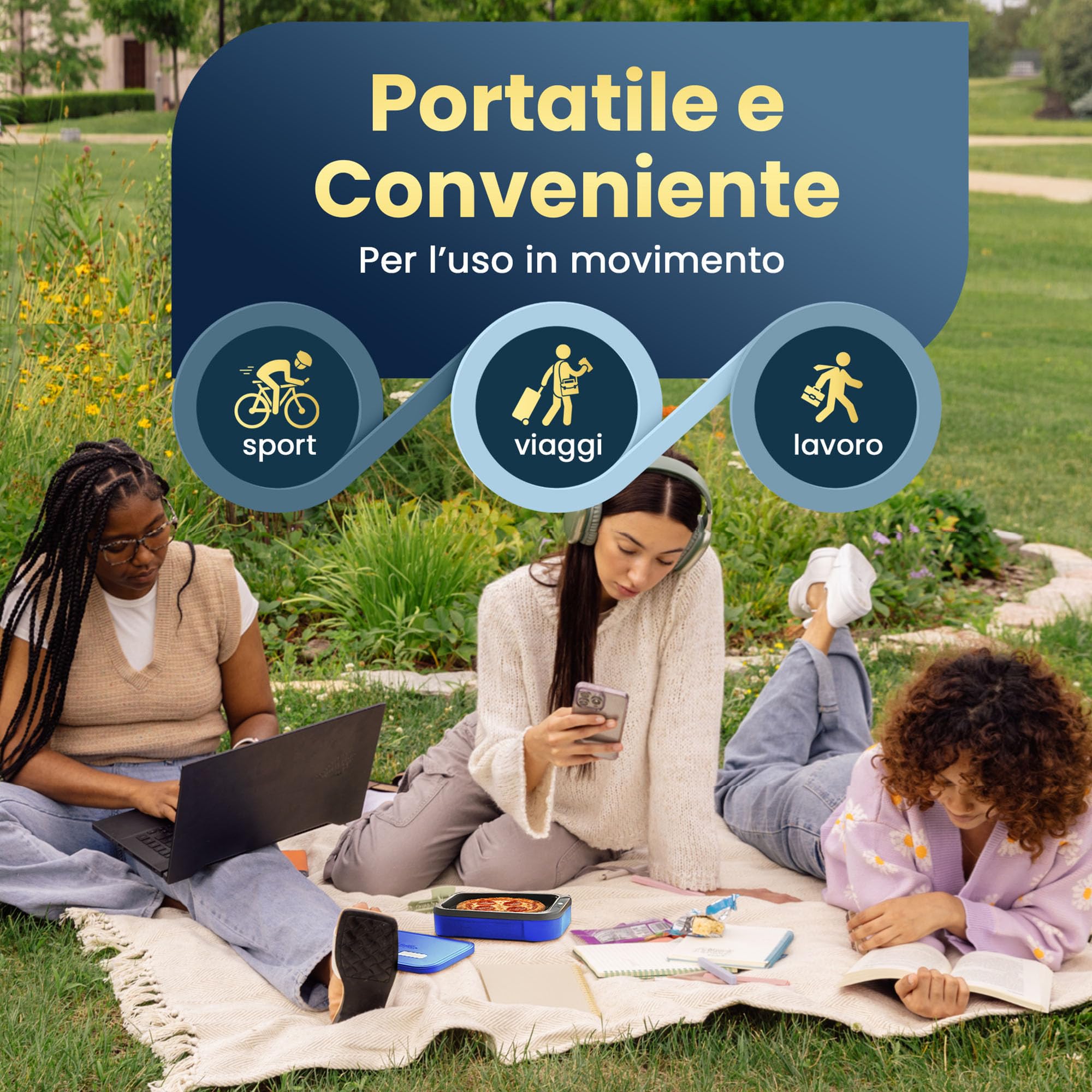 Hot Bento PLUS – Scaldavivande Elettrico Portatile con Batteria Rimovibile e Ricaricabile USB-C, Scalda Cibo in 10 Minuti, Lunch Box Termico per Ufficio, Viaggio e Lavoro, 994 ml - Blu Oceano