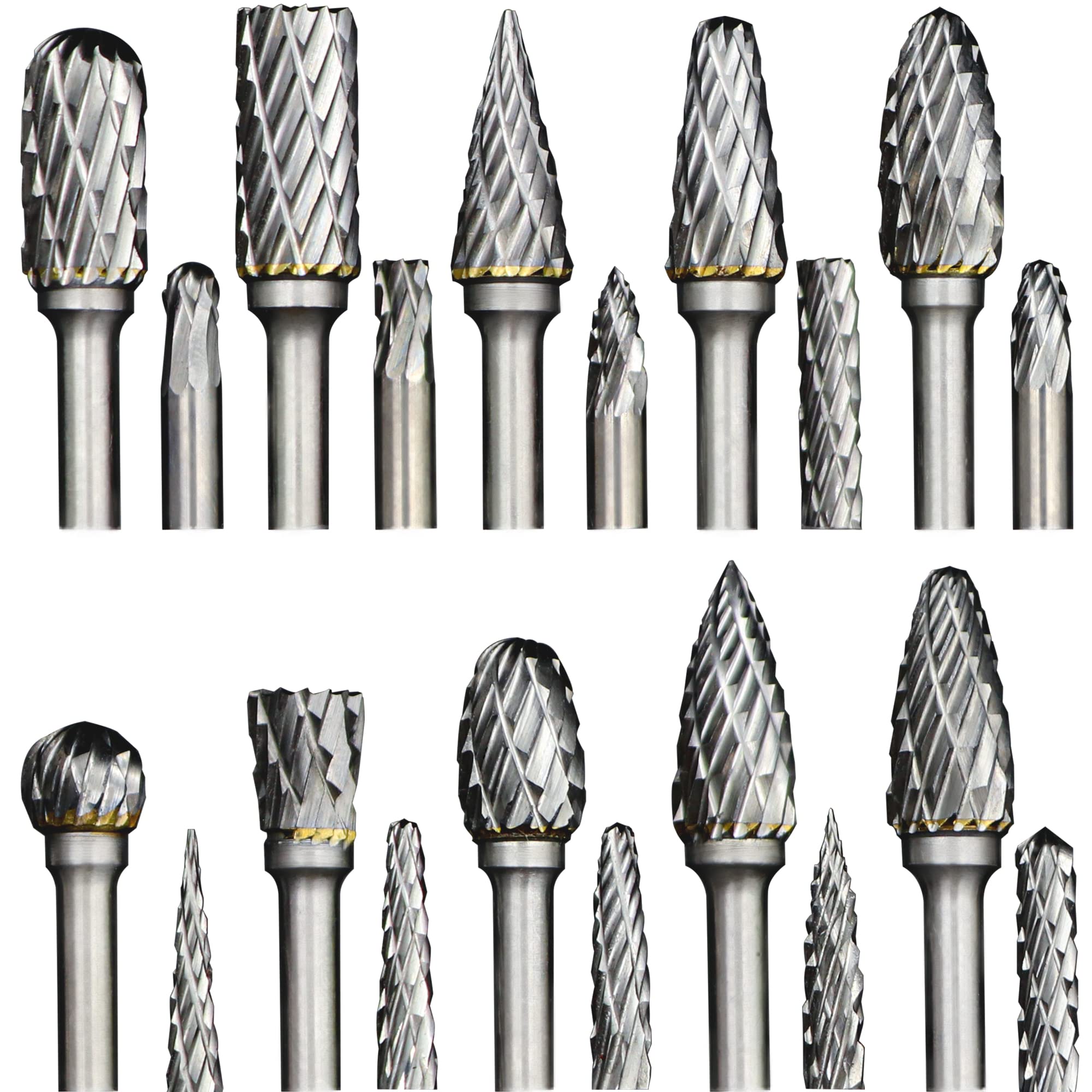 20 PCS Carbide Burr Bits Set with 3mm Shank 6mm Bits, 1/8" Shank Die Grinder Bits for Metal Carving, Wood Carving, Polishing, Drilling, Grinding