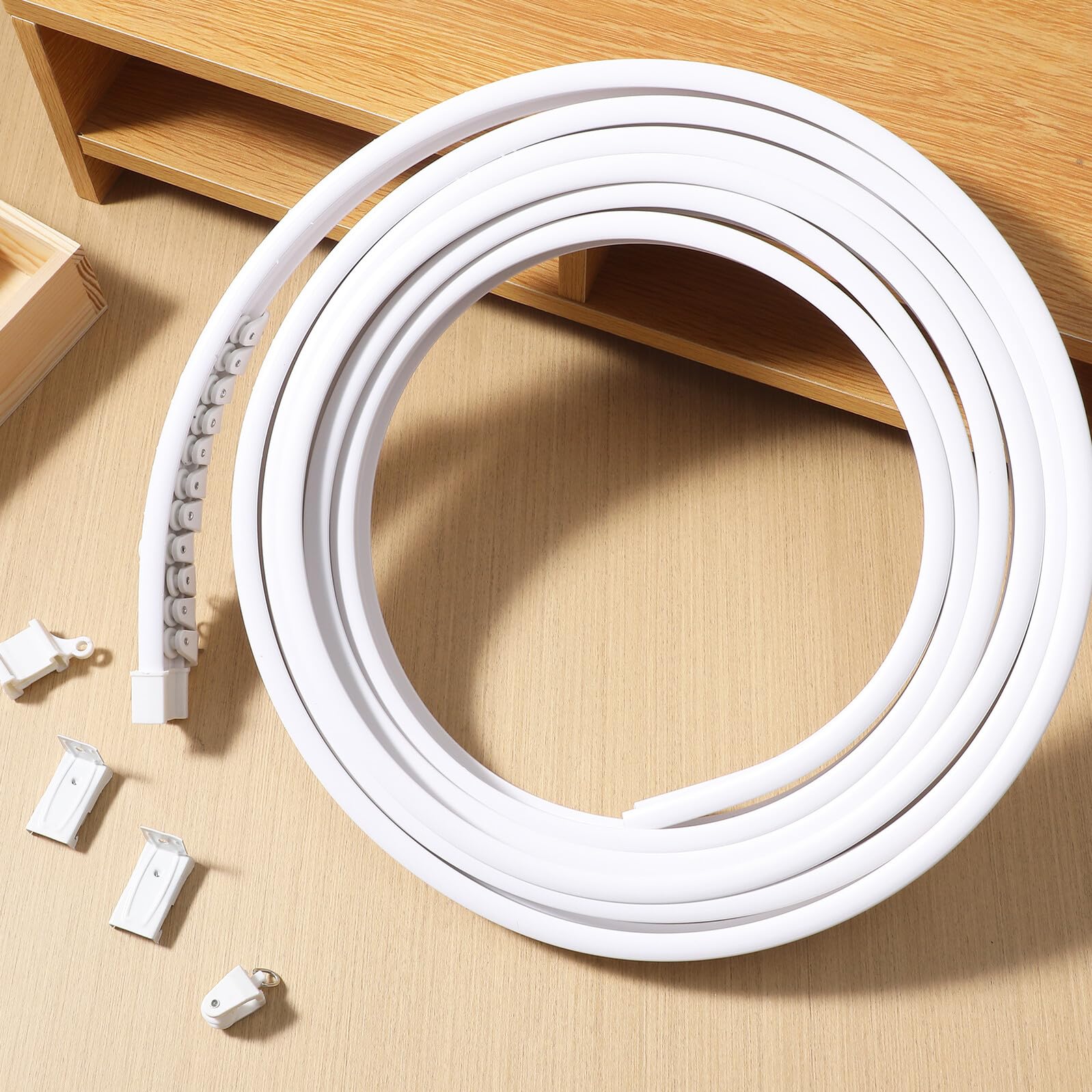 TEHAUX Rail Rideaux Flexible Incurvé avec Pinces INOX pour Fixation Murale Système Silencieux Compatible Divers Rideaux Adapté Fenêtres et Séparateurs Espace