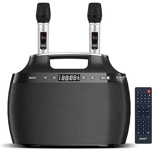 RHM K999 Karaoke Machine, Support 3 Mics & Treble/Bass/Echo Adjustment, 4 Music Modes, 7 Hours Playtime, Support Bluetooth/AUX/USB for Party