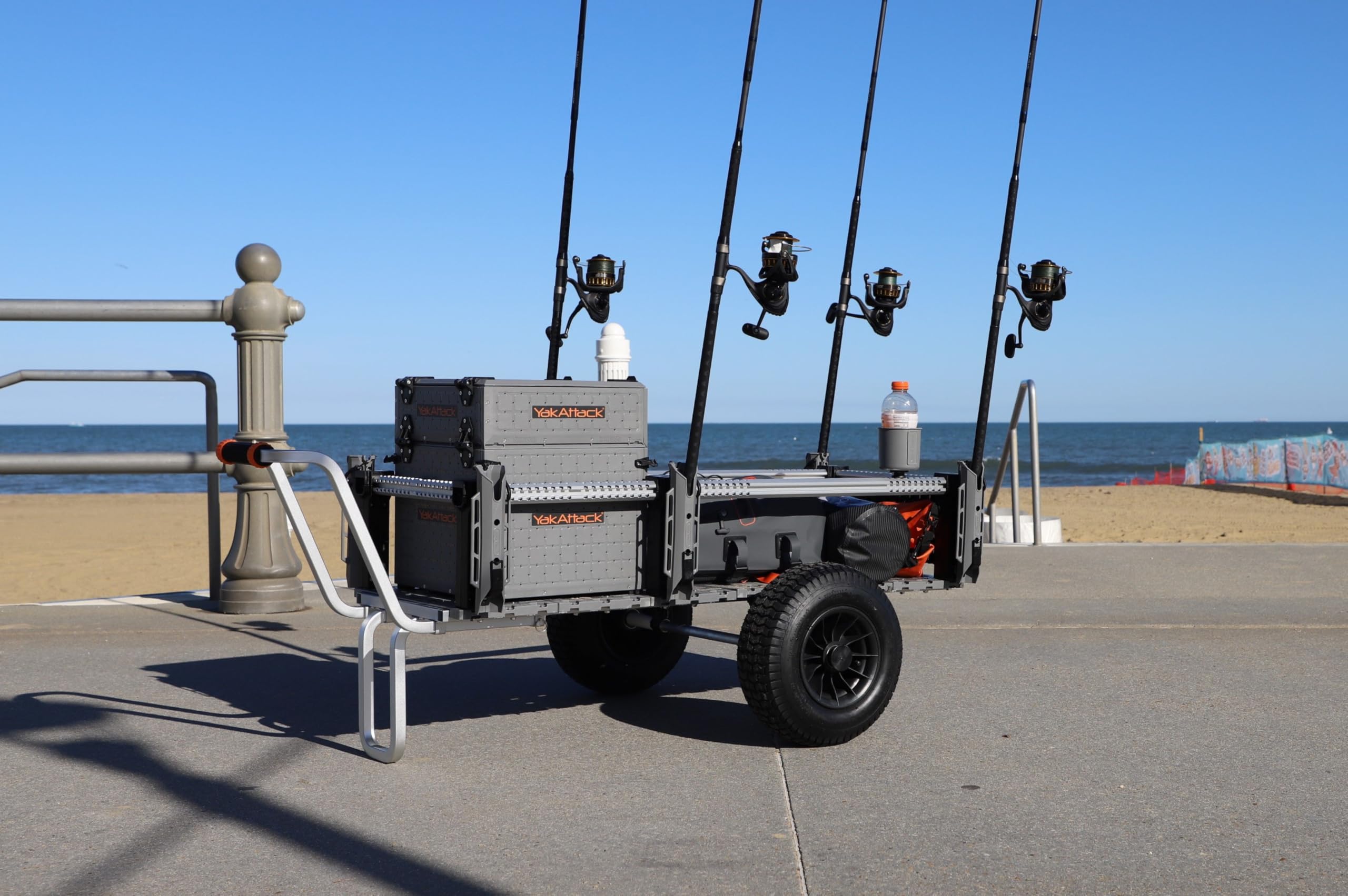 YakAttack SandRig Beach Wagon with Big Wheels for Sand - 16” Rubber Tires | 20” x 54” Heavy-Duty Fishing Cart | All-Terrain Sand Wagon for Beach | High-Capacity Pull Cart for Fishing Gear