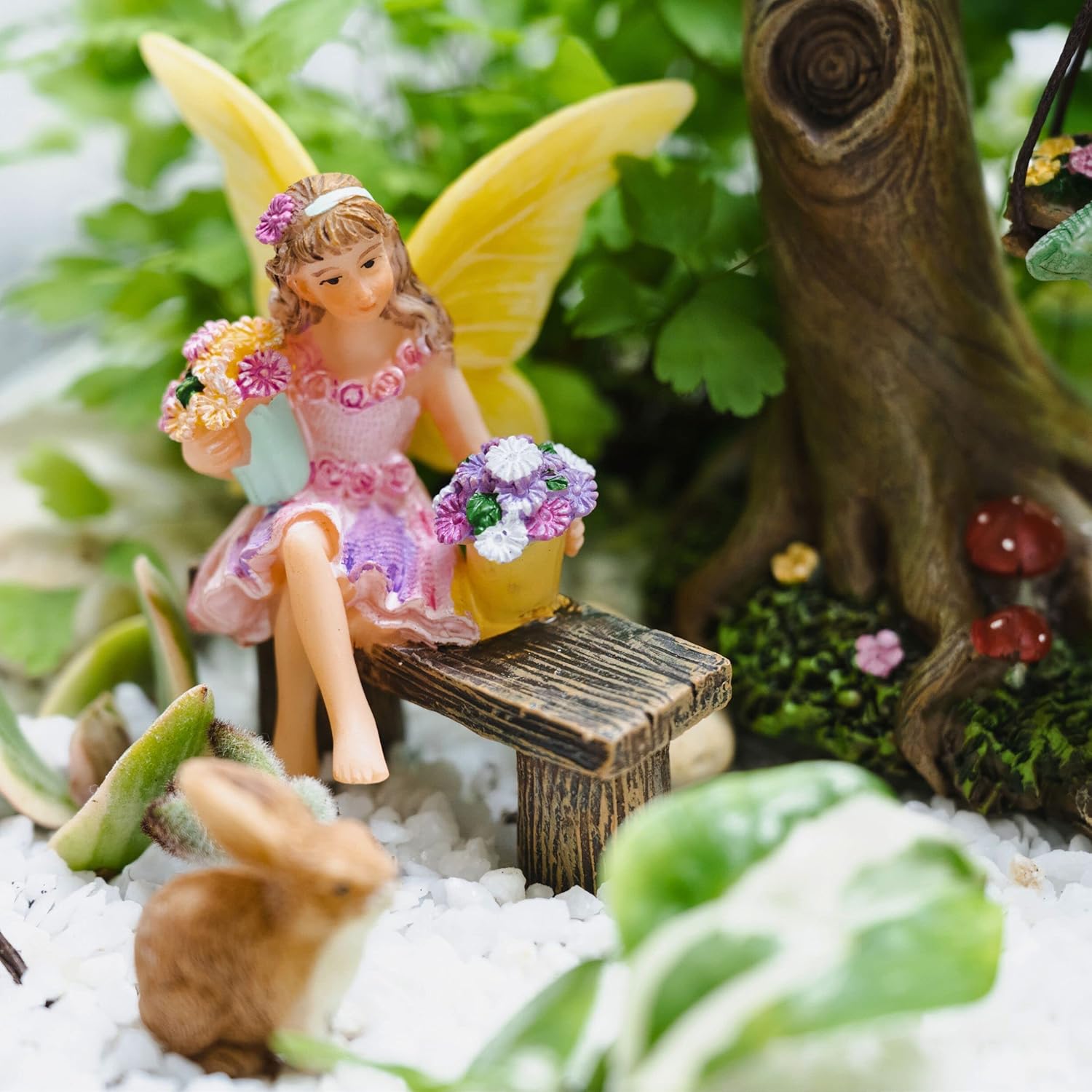 PRETMANNS Fairy Garden Fairy – Adorable Accessory for Indoor or Outdoor Miniature Garden – Small Figurine Isabella Sitting on a Bench – 1 Item - Image 7