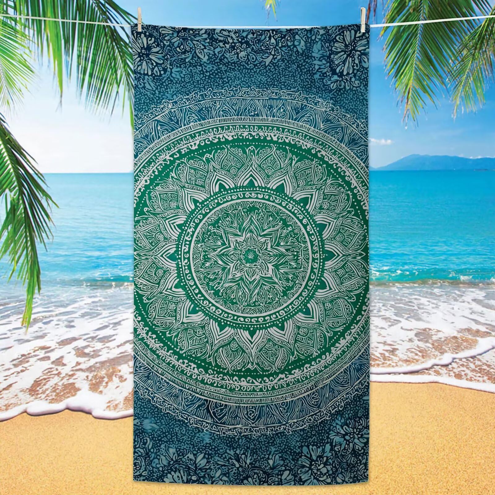 2 szt., bardzo duże 100 x 220 cm, turkusowy, szybkoschnący ręcznik z mikrofibry, bez piasku i plażowy, lekki podróżny, kompaktowy ręcznik kempingowy z torbą do przechowywania, chłonny, dla kobiet