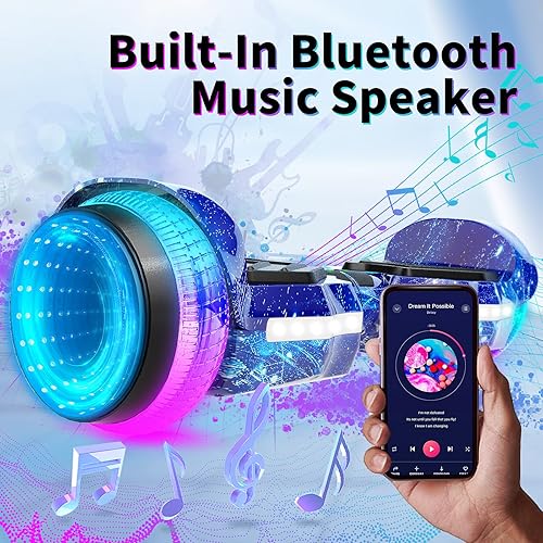 Miniatura 4 de SIMATE Scooter  Placa autoequilibrante de 6.5 pulgadas con ruedas de iluminación LED, altavoces Bluetooth y aplicación, motores duales de 250 W,