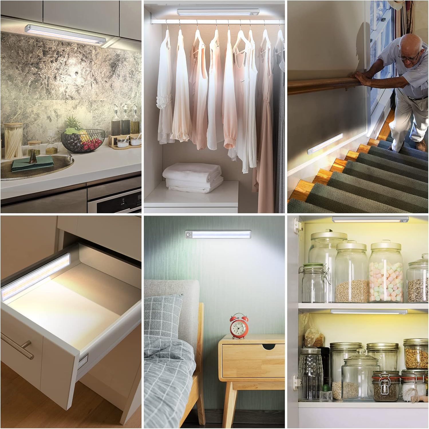 Under Cabinet Lights Rechargeable Under Counter Lights for Kitchen, 188 LED Closet Light Motion Sensor Light Indoor, Dimmable Magnetic Under Cabinet Lighting, 2-Pack