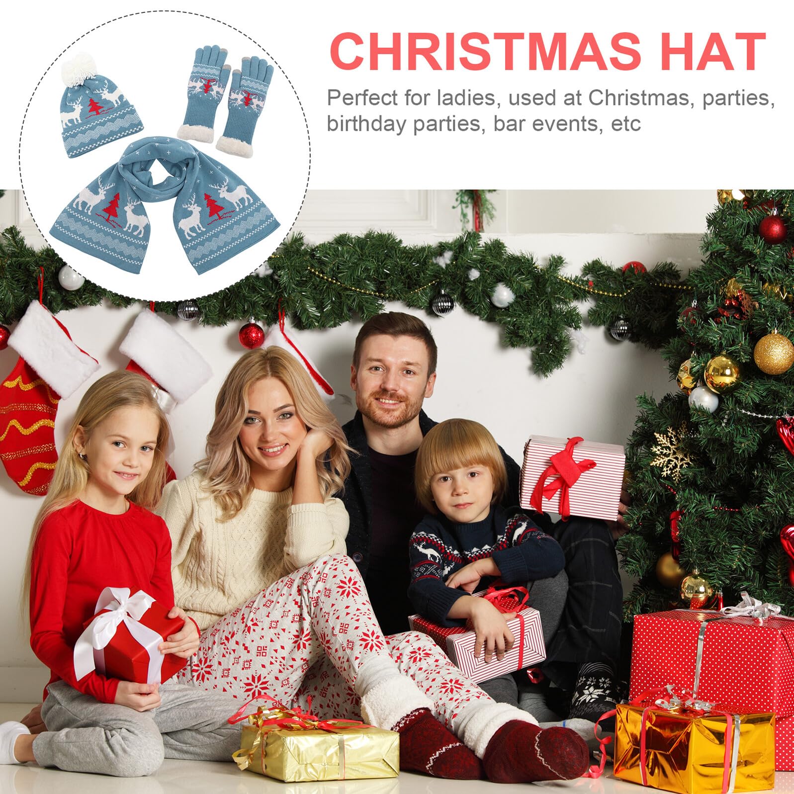 Hemobllo Conjunto de Gorro, Guantes y Bufanda para Mujer Tejido Acrílico Estilo Navideño Cálido para Invierno y Actividades al Aire Libre
