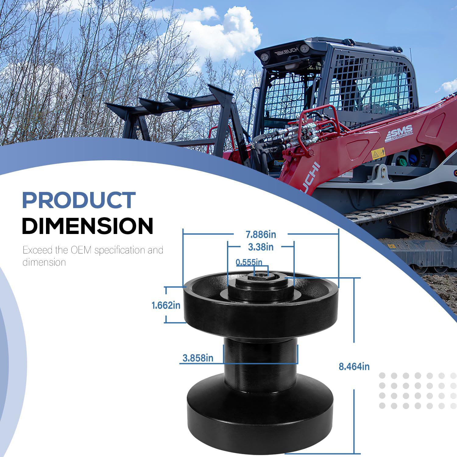 Unterwagen-Rolle für Takeuchi TL130/TL230/TL8/TL26-2/TL126 | für Gehl CTL60/CTL65 & Mustang MTL16 Kompaktlader | Hochverschleißfester Stahl | OEM 08801-30000/33100/08801-30100 | 180775