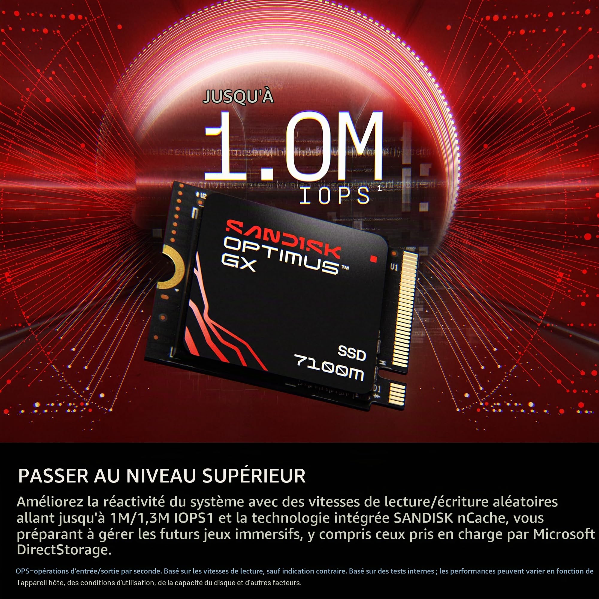 SANDISK Optimus GX 7100M NVMe SSD 2 to (Jusqu’à 7 250/6 900 Mo/s Vitesses de Lecture/écriture séquentielles, M.2 2230, PCIe 4.0, Portable Compatible Steam Deck, MSI Claw, Microsoft Surface ou Dell)