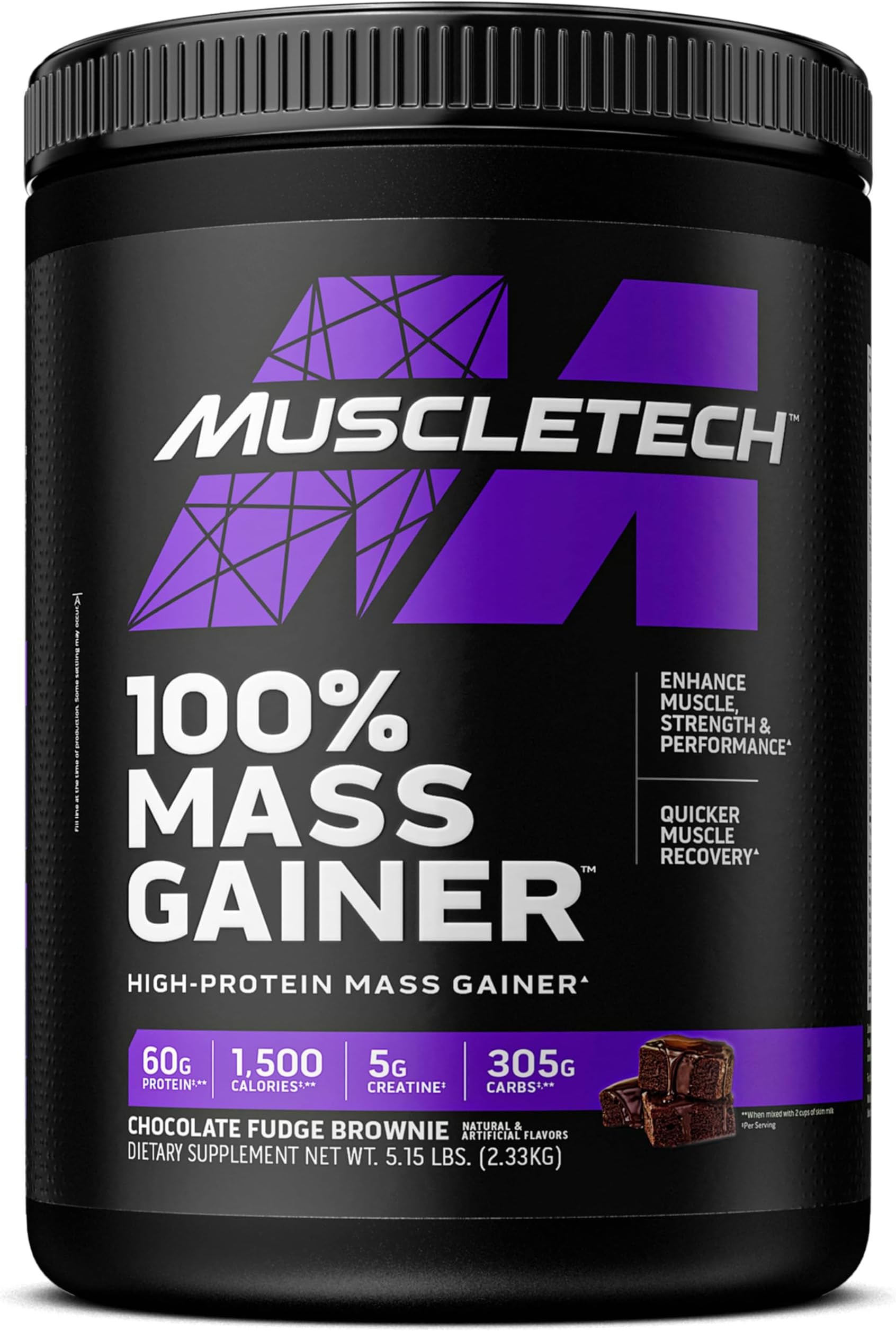 MuscleTech High Protein Mass Gainer for Men & Women - Protein Powder Shakes for Weight Gain, Muscle Building & Recovery with Creatine Monohydrate - Chocolate Fudge Brownie, 5.15 Pound