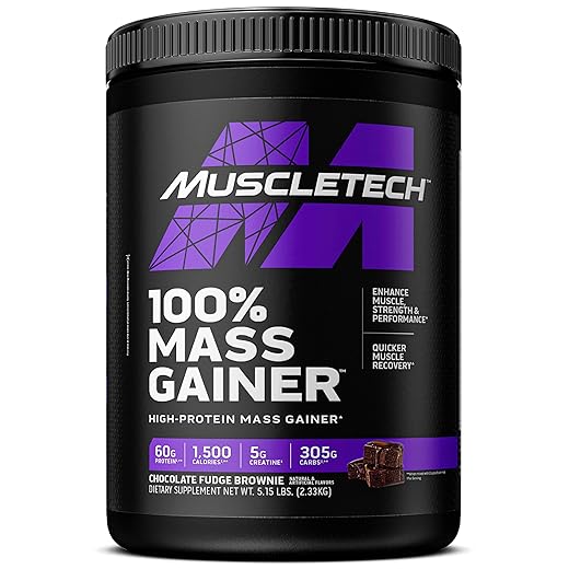 Mass Gainer | MuscleTech 100% Mass Gainer Protein Powder | Protein Powder for Muscle Gain | Whey Protein + Muscle Builder | Weight Gainer Protein Powder | Creatine Supplements | Chocolate, 5.15 lbs