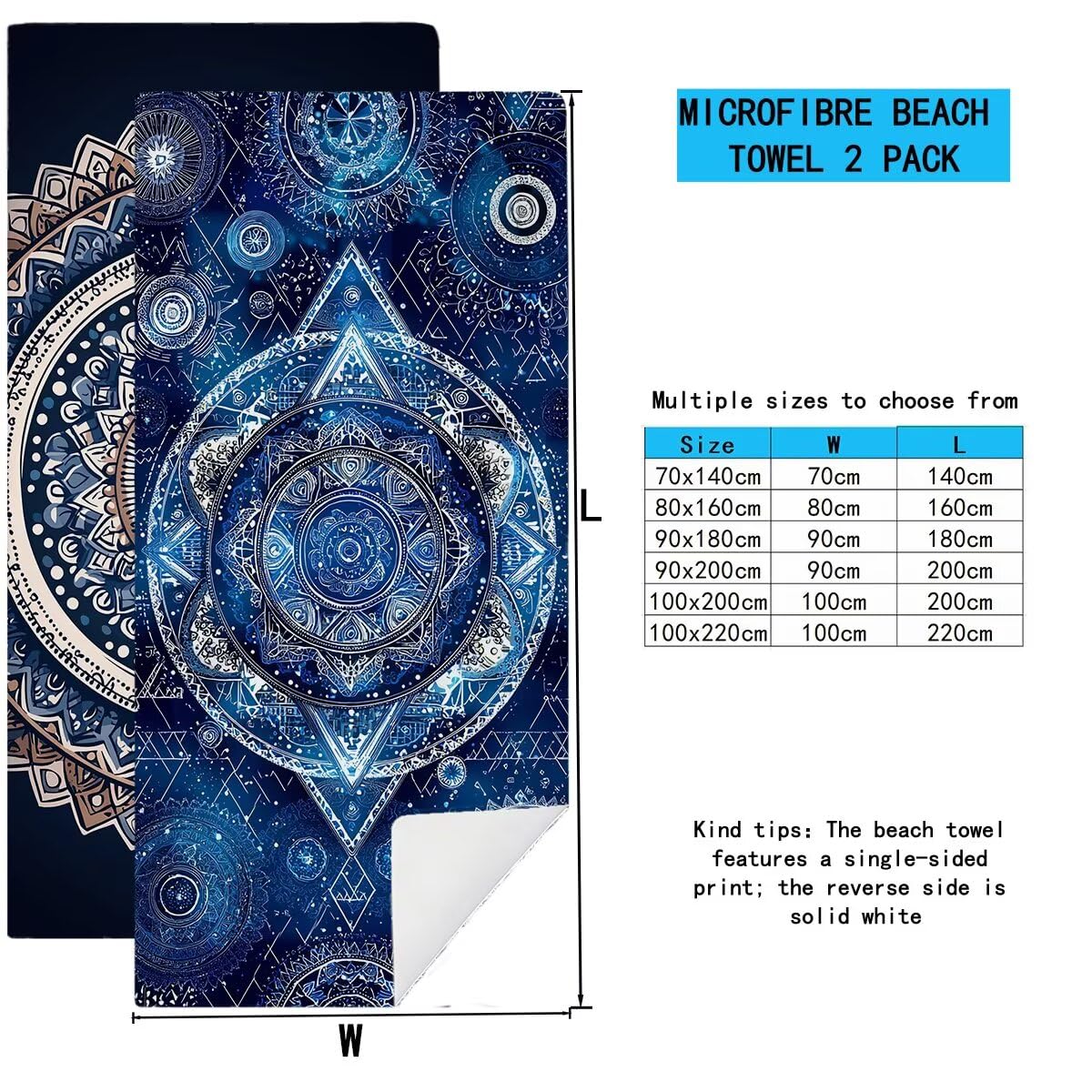 Serviette de Plage Microfibre, Serviette de Bain Grande Taille 90x180cm, Lot de 2 Séchage Rapide Drap de Bain Mandala, Anti Sable Serviettes de Plage Microfibre pour Voyages Sport, Cadeau Femme -3664