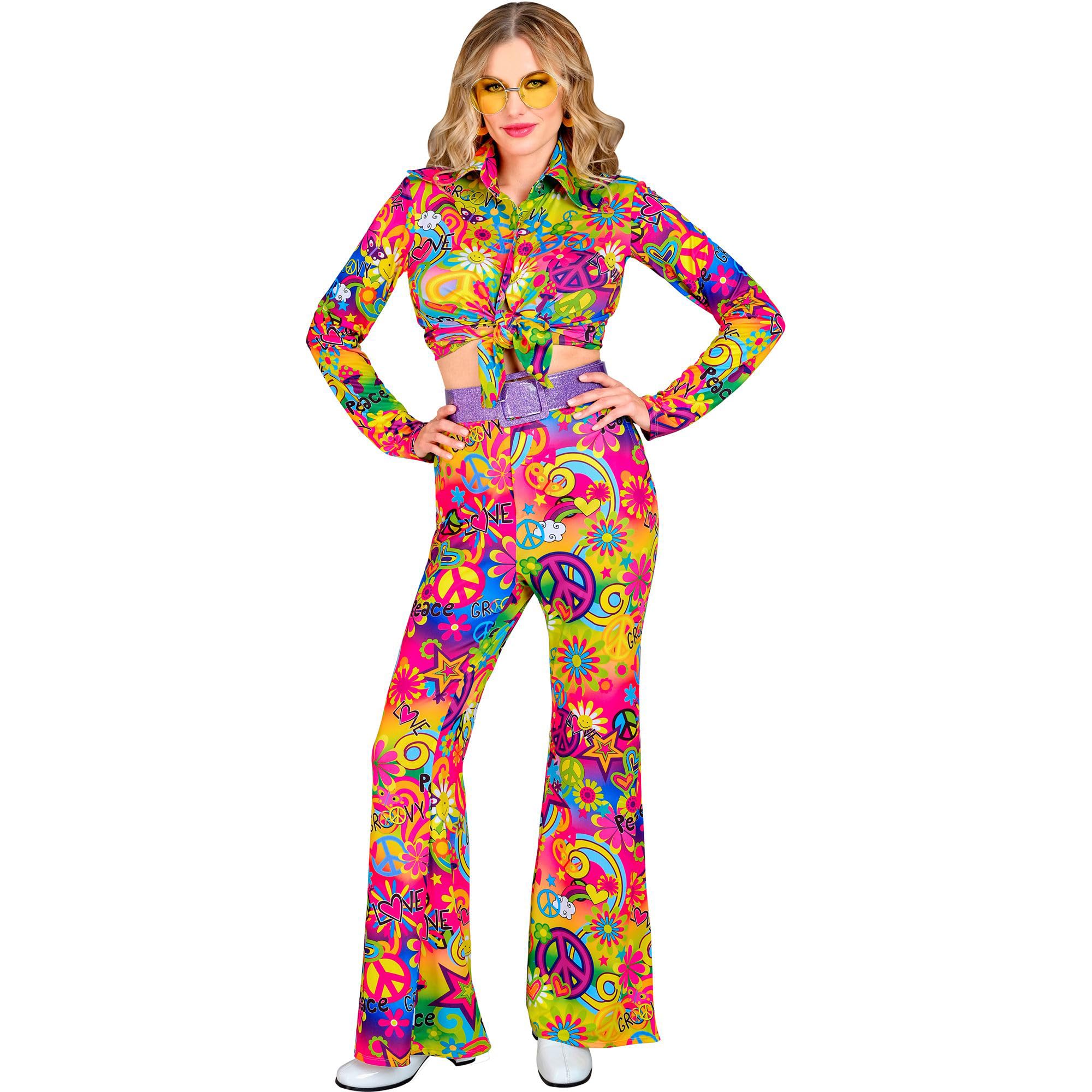 W WIDMANN MILANO Party Fashion - 60er Jahre Damen Schlaghose | Hippie Hose mit hohem Bund, Retro Outfit für Karneval, Mottoparty, Festival