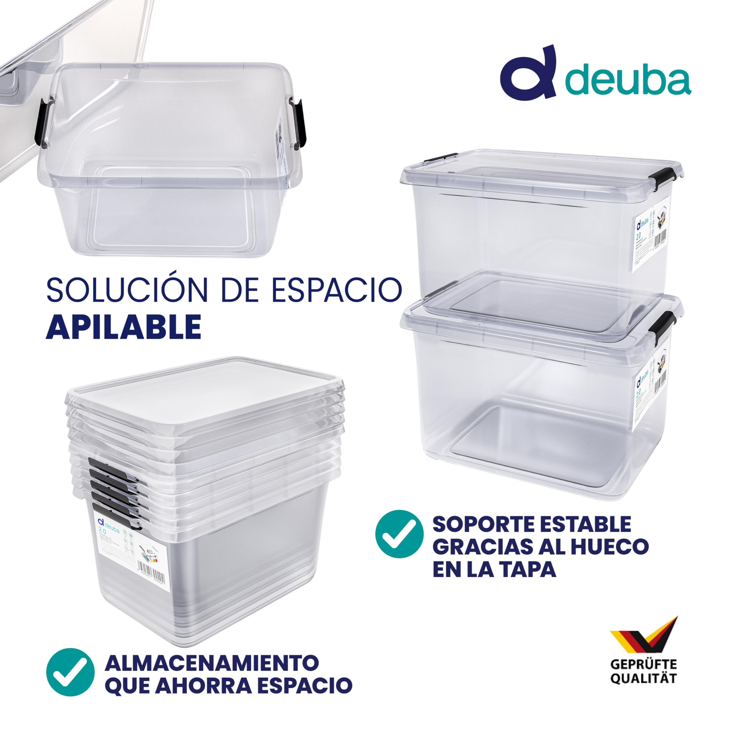 Deuba® 10x Cajas de Almacenaje con Tapa Apilables 2L Transparentes Juguetes Cocina Dormitorio libre de BPA Alimentos