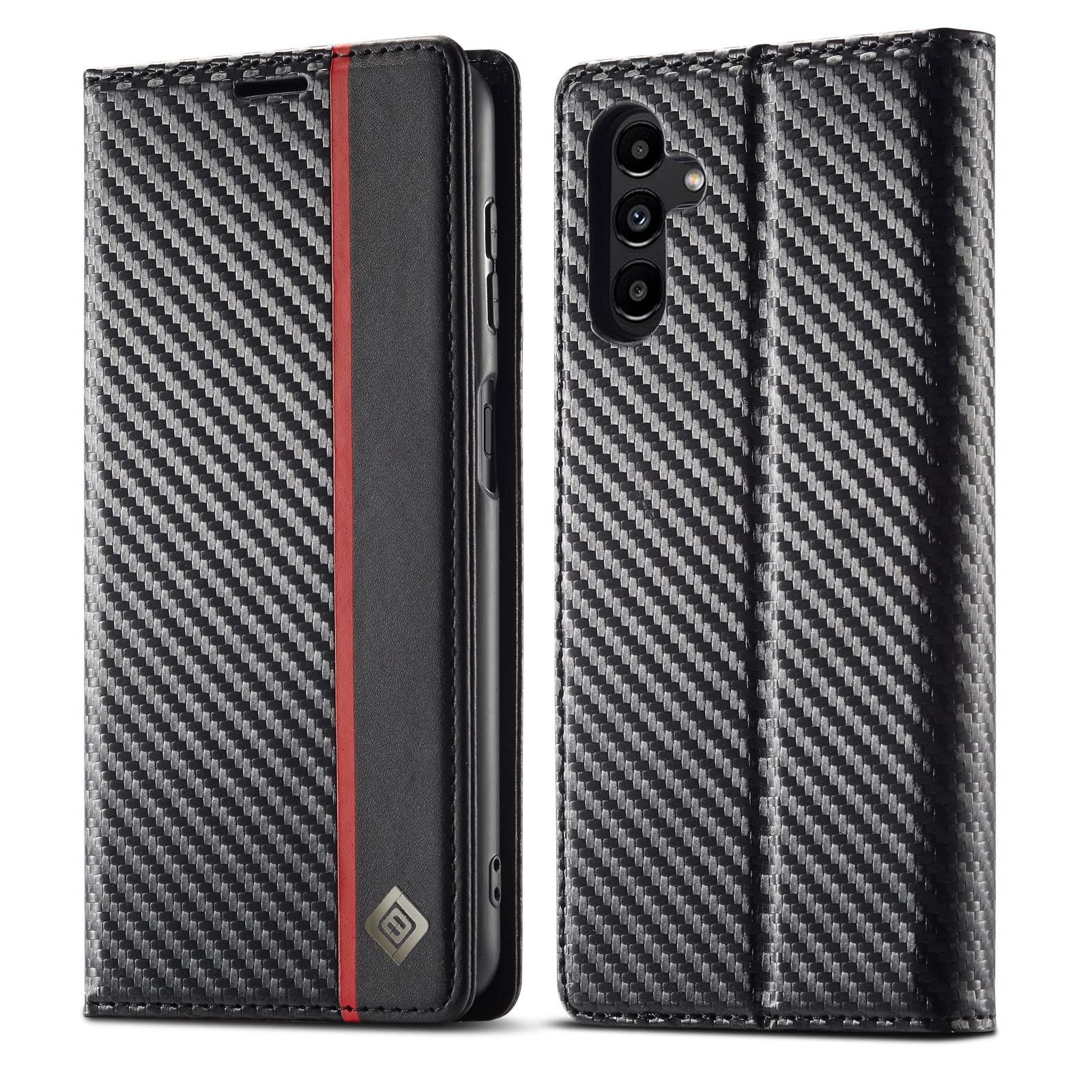 ZTOFERA Samsung Galaxy S23 FE 5G 用 ケース 手帳型 サムスン ギャラクシー S23 FE ケース 手帳型 マグネット式 S23 FE スマホケース PU レザー おしゃれ カード収納 人気 スタンド可能 耐衝撃 頑丈 全面保護 財布型ケース エレガント 上品 耐久性 便利 炭素繊維テクスチャ スマホケース(赤い縦線)