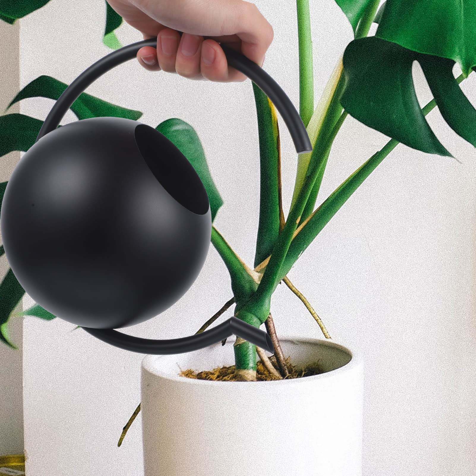 POPETPOP Elegante Annaffiatoio in Acciaio Inossidabile Nero Con Manico Rotondo Per Piante