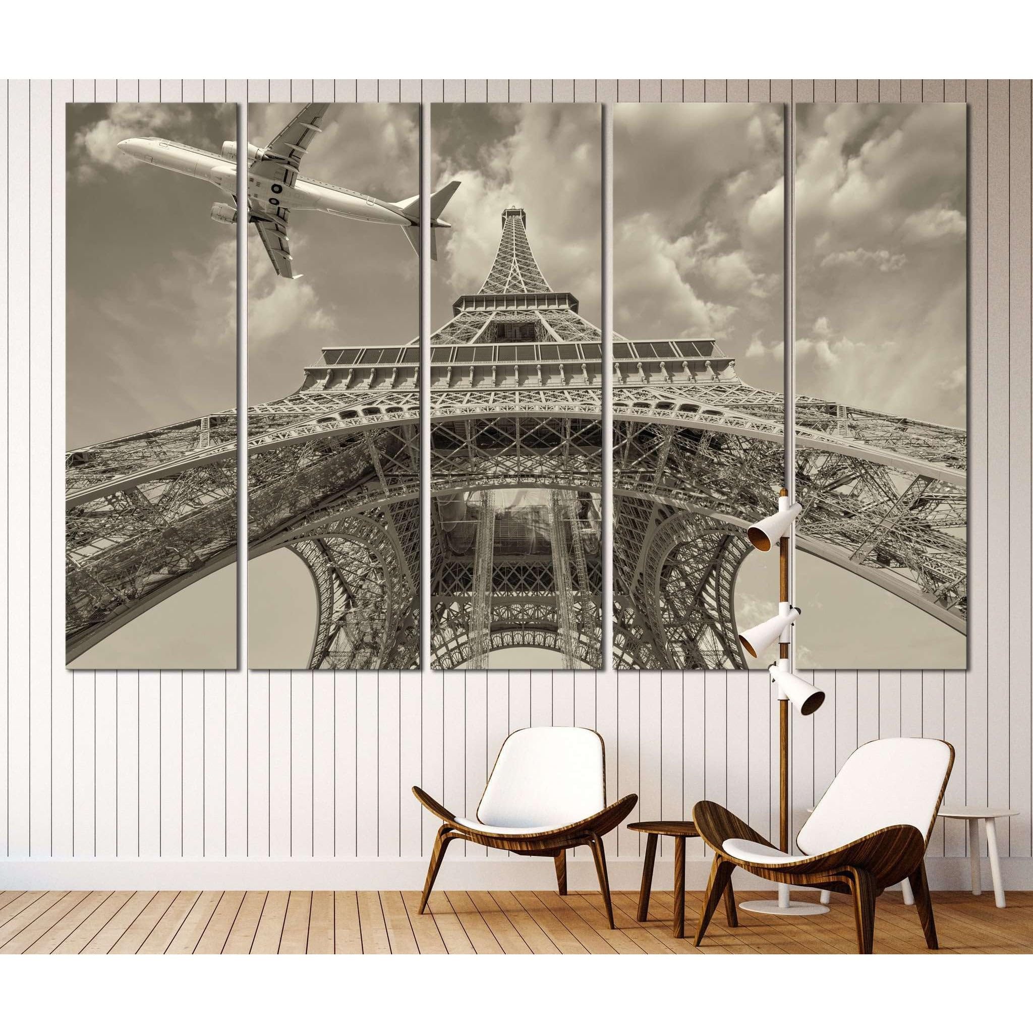 Impression sur toile Tour Eiffel et avion cadre mural géant - 3