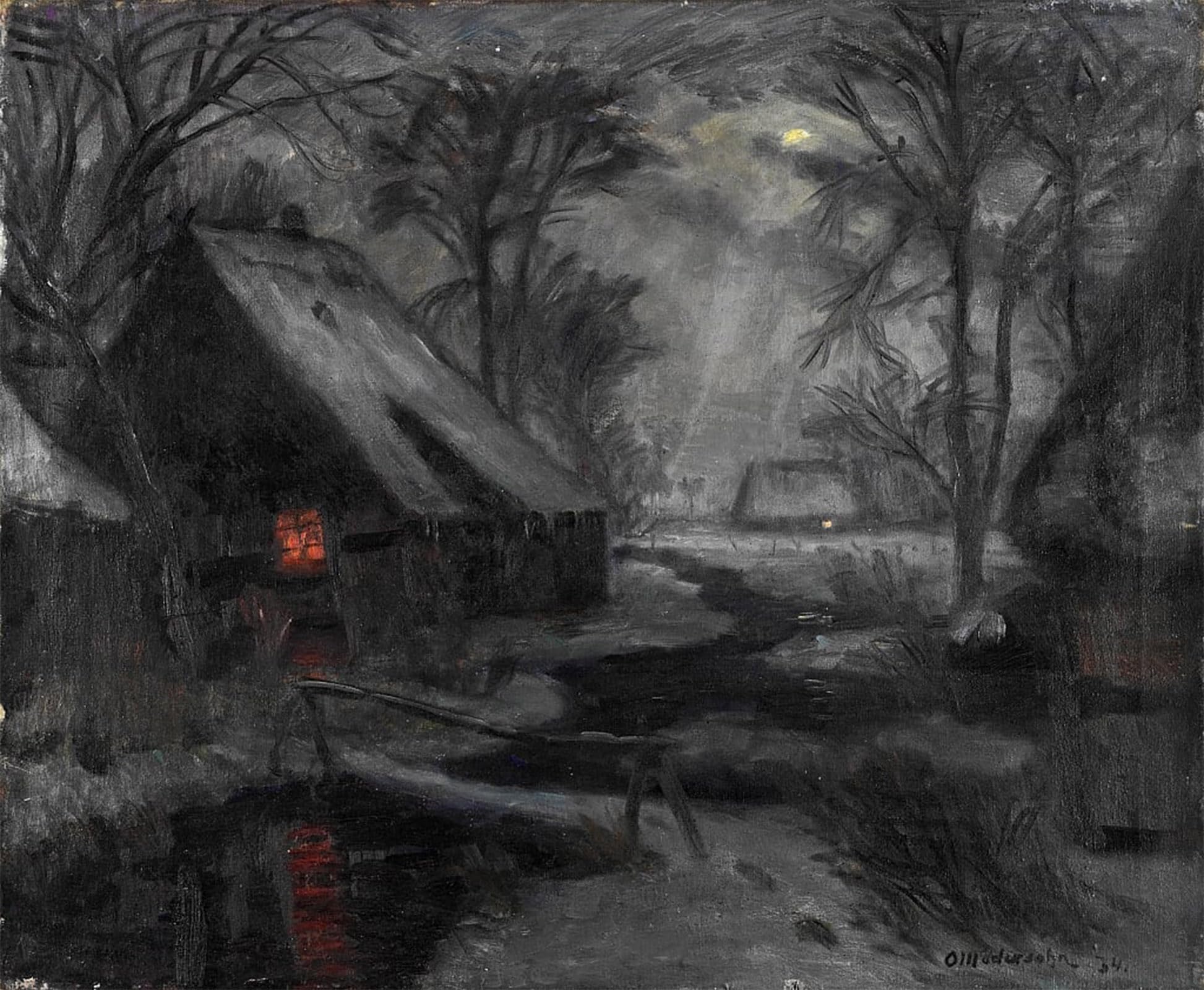 POSTERIIk Vintage Art Print Images Pictures Print Winter Evening in Fschershude by Otto Modersohn Modern Colour Posters for Office Home Decor 60x90cm