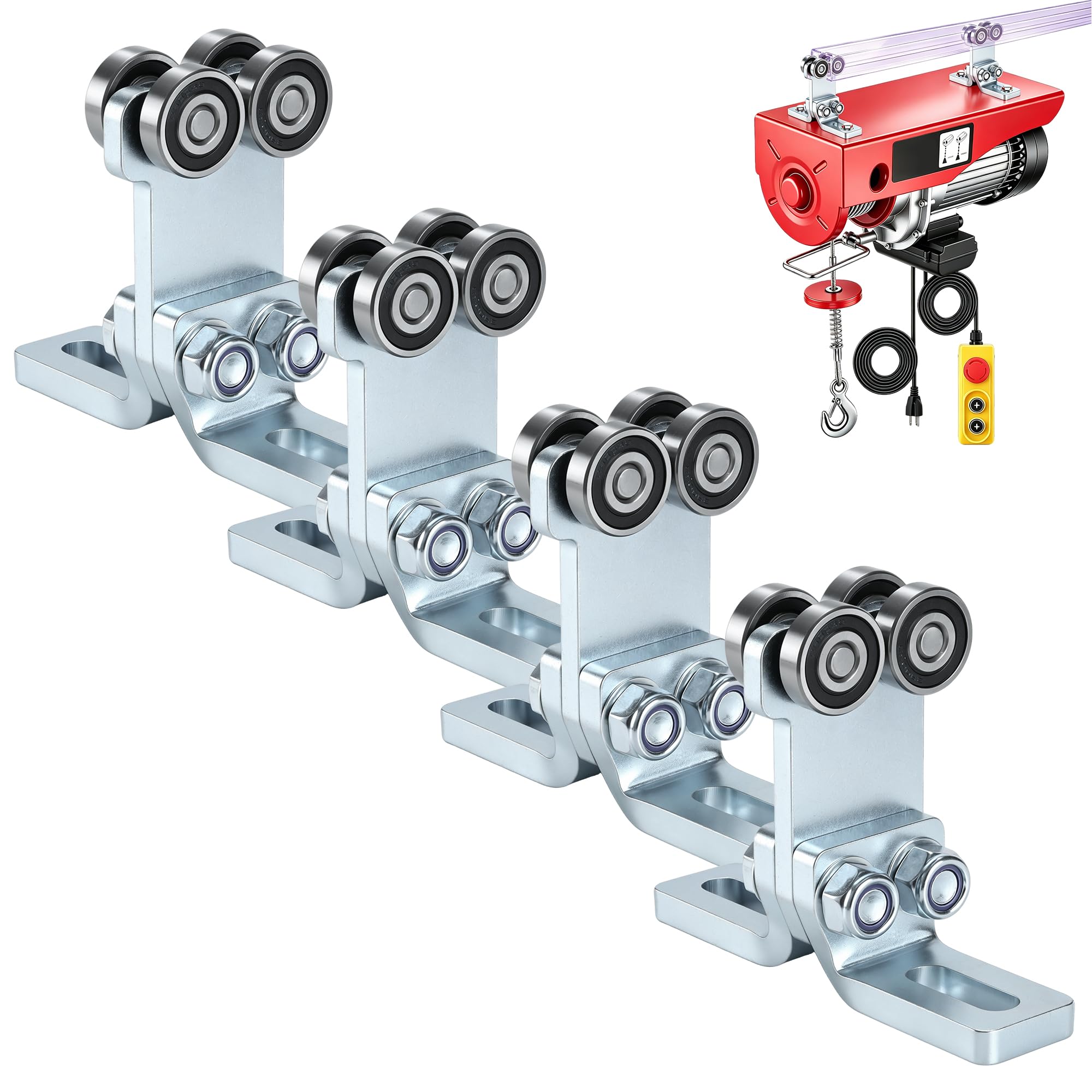 Elektrischer Hebezeug mit 4 Rädern, Montagewagen, Rollen. Ideal für Garagen-Hebe-Systeme. Für die Verwendung mit 2,5–1,6 cm breiten und allen 2,5–1,6 cm oder höheren Strebenkanälen