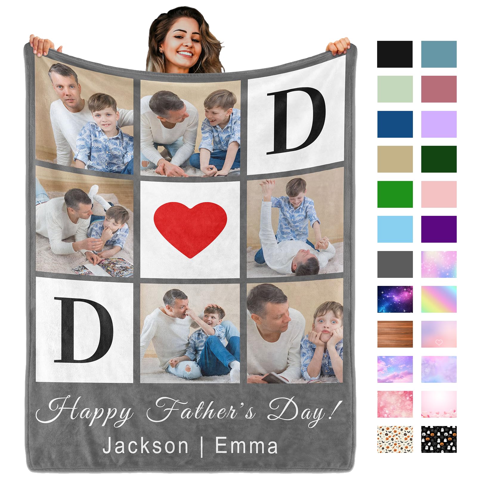 ingifta Gifts for Dad Custom Blanket with 6 Photo & Text, Fathers Day Blankets with Picture to My Dad, HD Printing Customized Flannel Throw Blanket