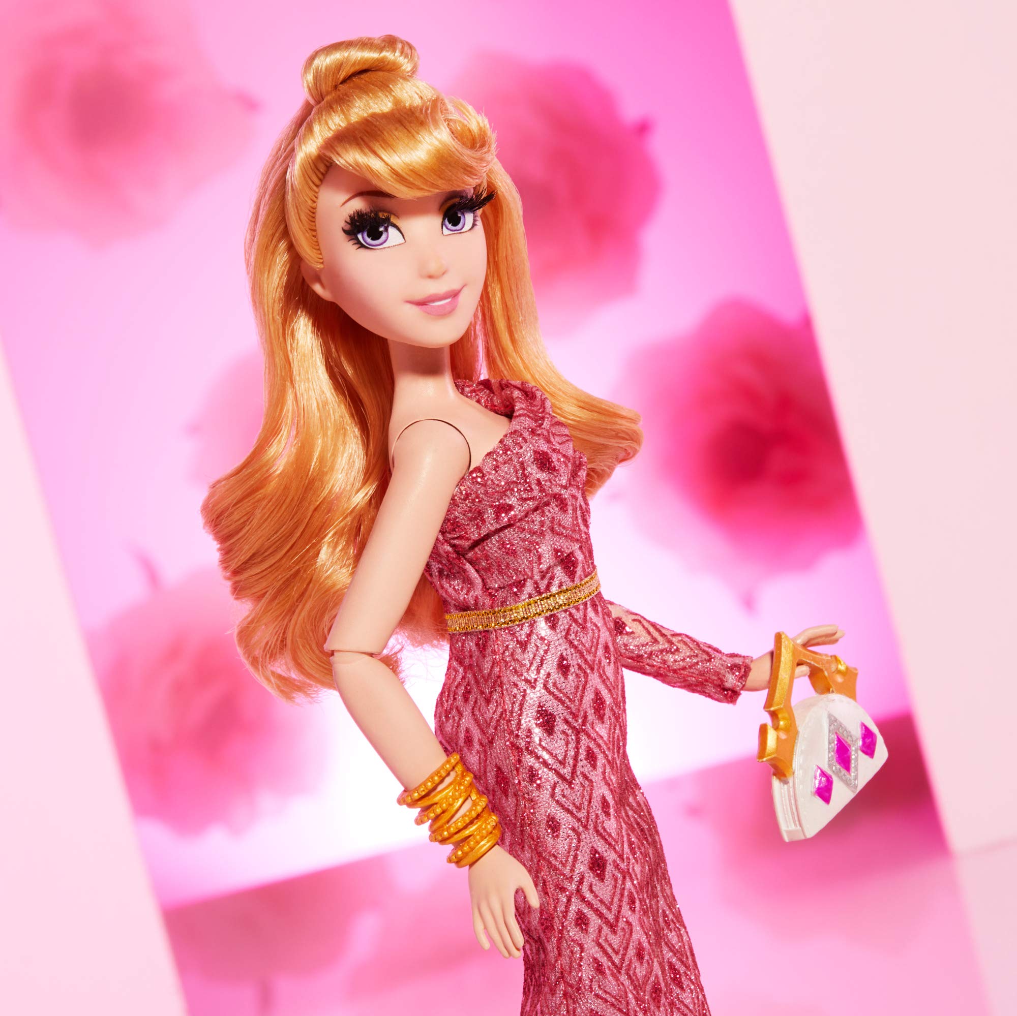 Disney Prinzessin Style Serie, Aurora Modepuppe, modernes Abendkleid mit Ohrringen, Handtasche und Schuhen, für Mädchen ab 6 Jahren