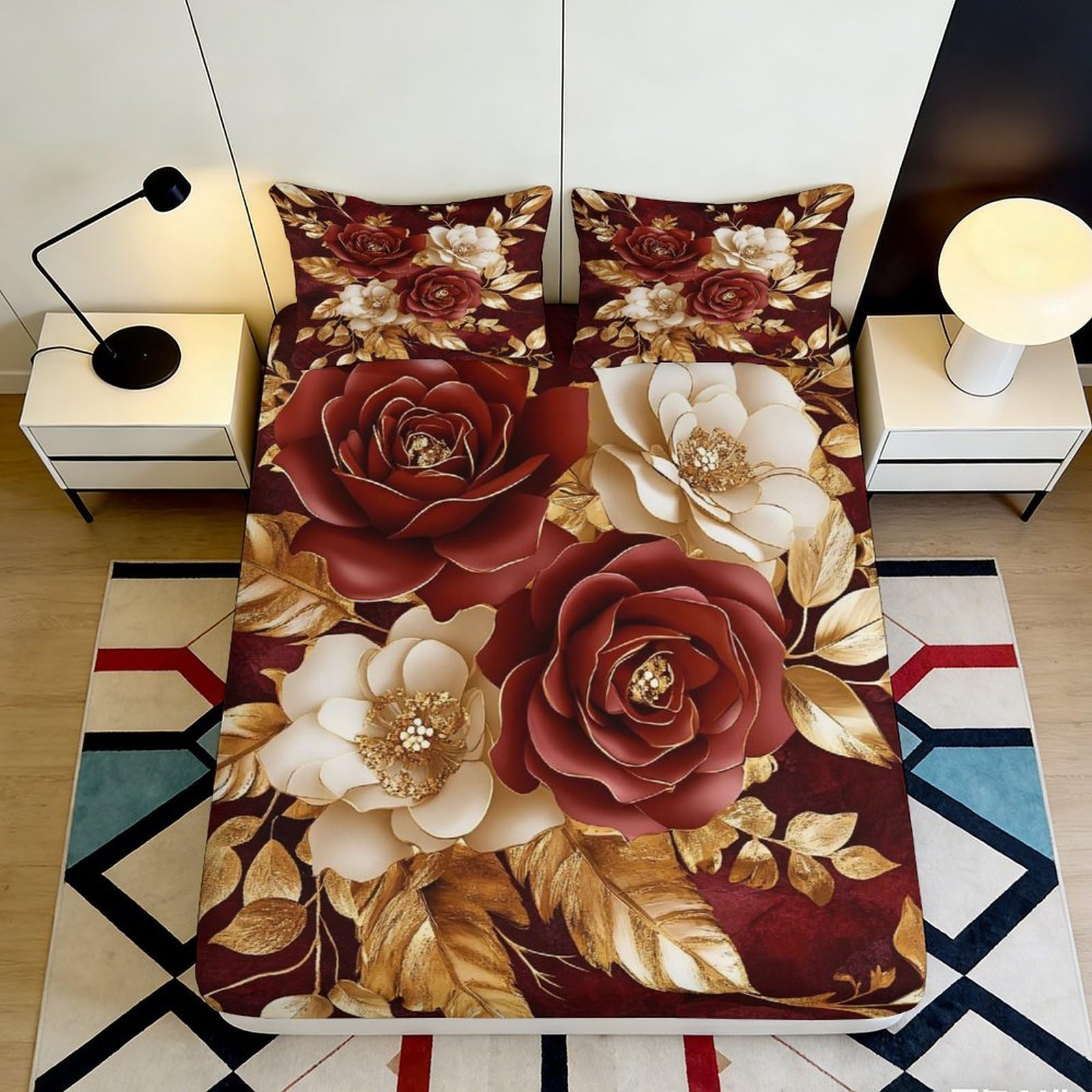 Kzqnxhjprl Style-2 3D Printed Red Rose Floral Fitted Sheet Microfiber Soft Non Slip Bed Sheet For Bedroom Guest Room Decor 90X200x25cm