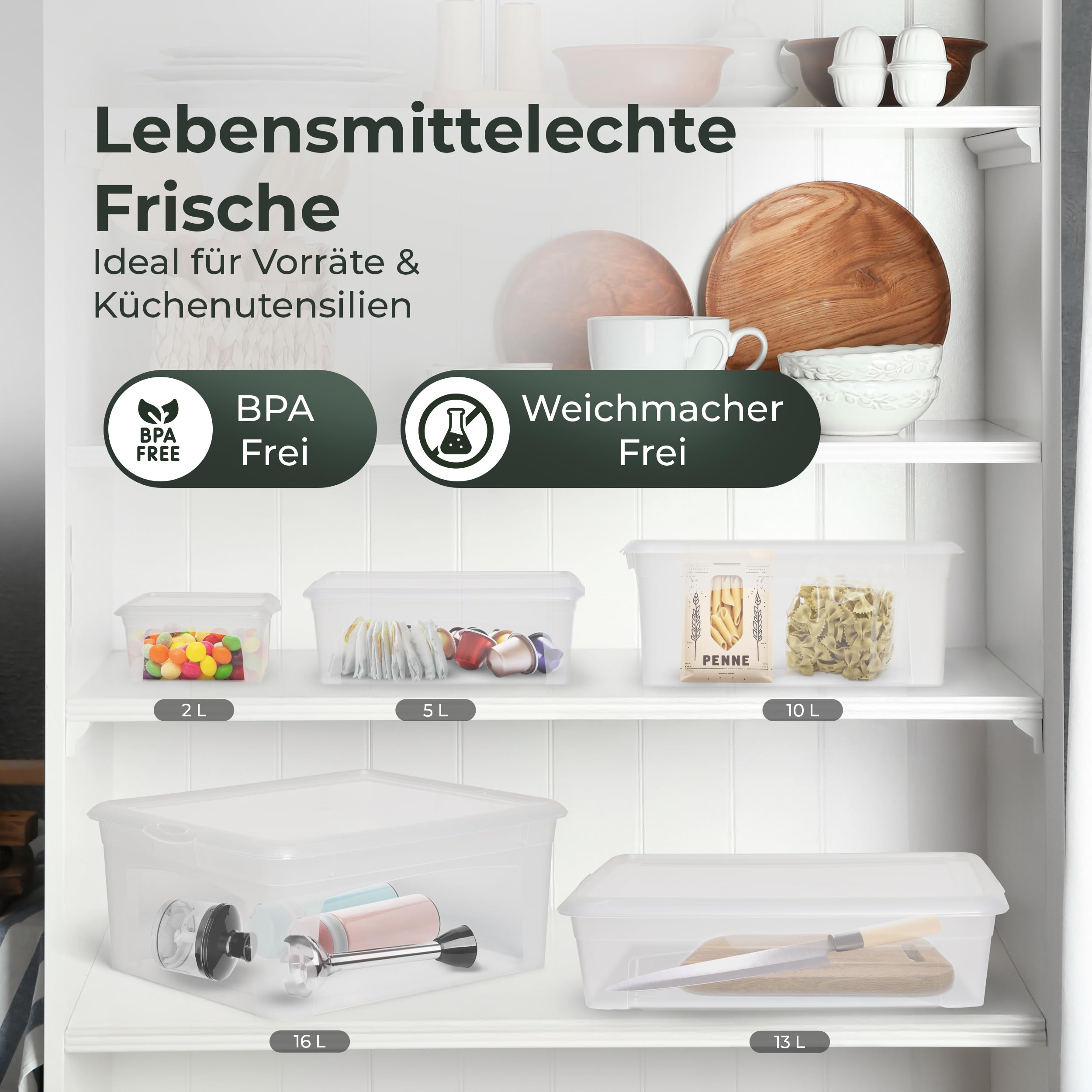 Novaliv 16x Aufbewahrungsboxen mit Deckel 16L transparente Boxen stapelbare Nestbar Storage boxes mit Clipverschluss Kunststoff BPA-frei 41x34x17 cm