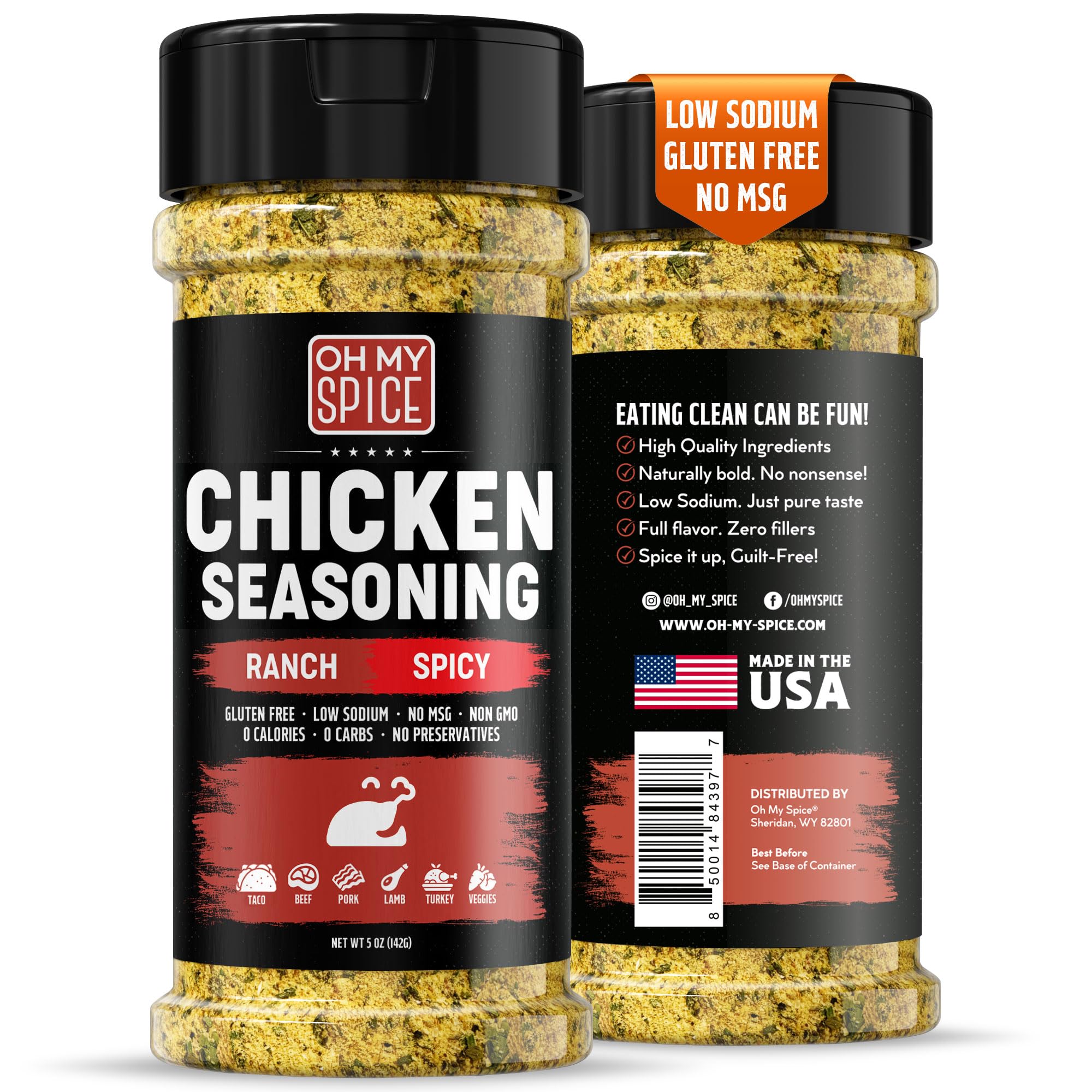 Chicken Seasoning Spicy Ranch Seasoning Powder Mix - Gluten Free & Low Sodium Poultry Seasonings & Grilling Wings Rub. Dry Hot Ranch Powder Spices for Wings. Rotisserie Chicken Seasonings Blend. 5oz