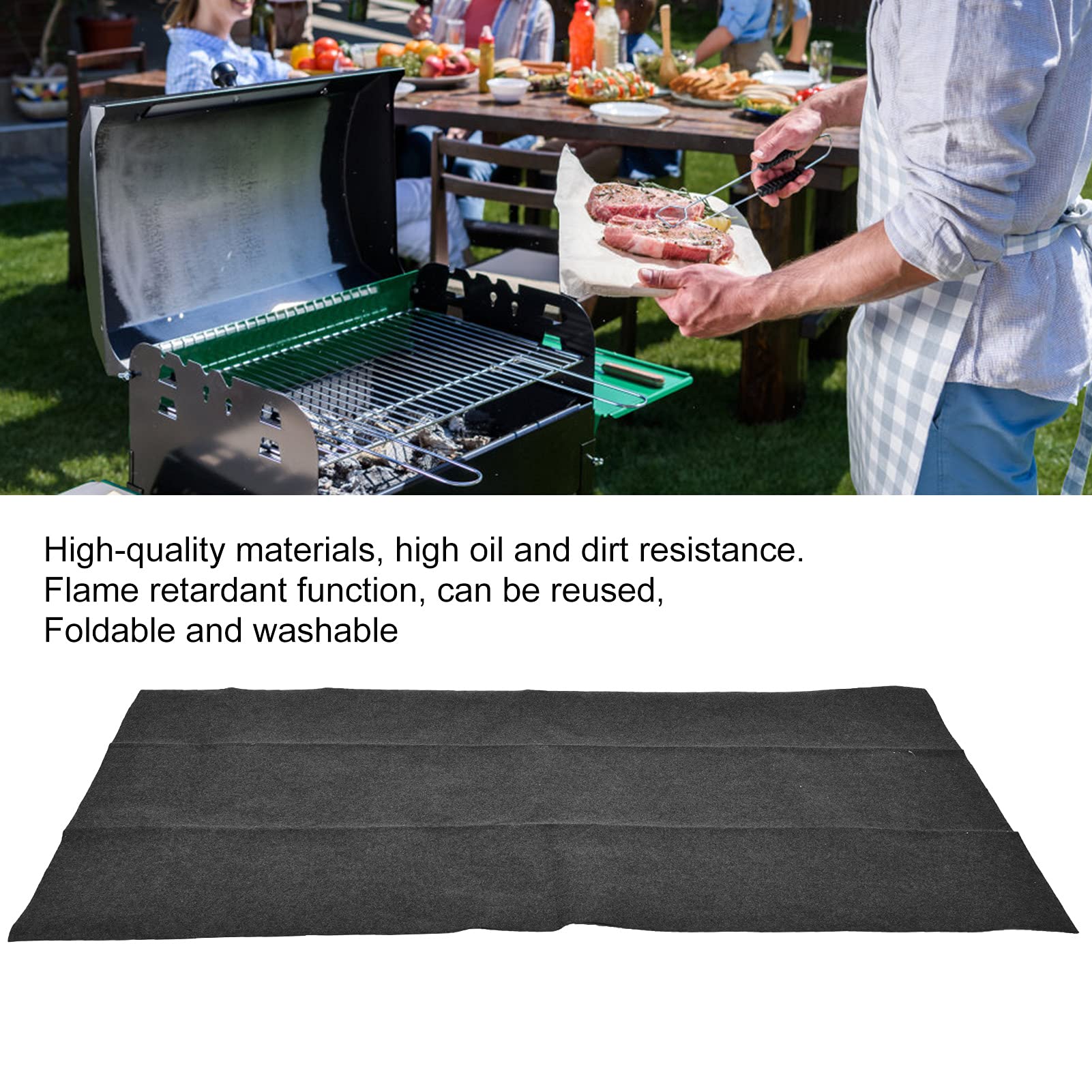 Tapis De Sol pour Barbecue D'extérieur, Ignifuge, Antidérapant, Résistant à l'huile, Pliable, Réutilisable, Lavable, Idéal pour Le Camping Et la Randonnée(182 * 91CM)
