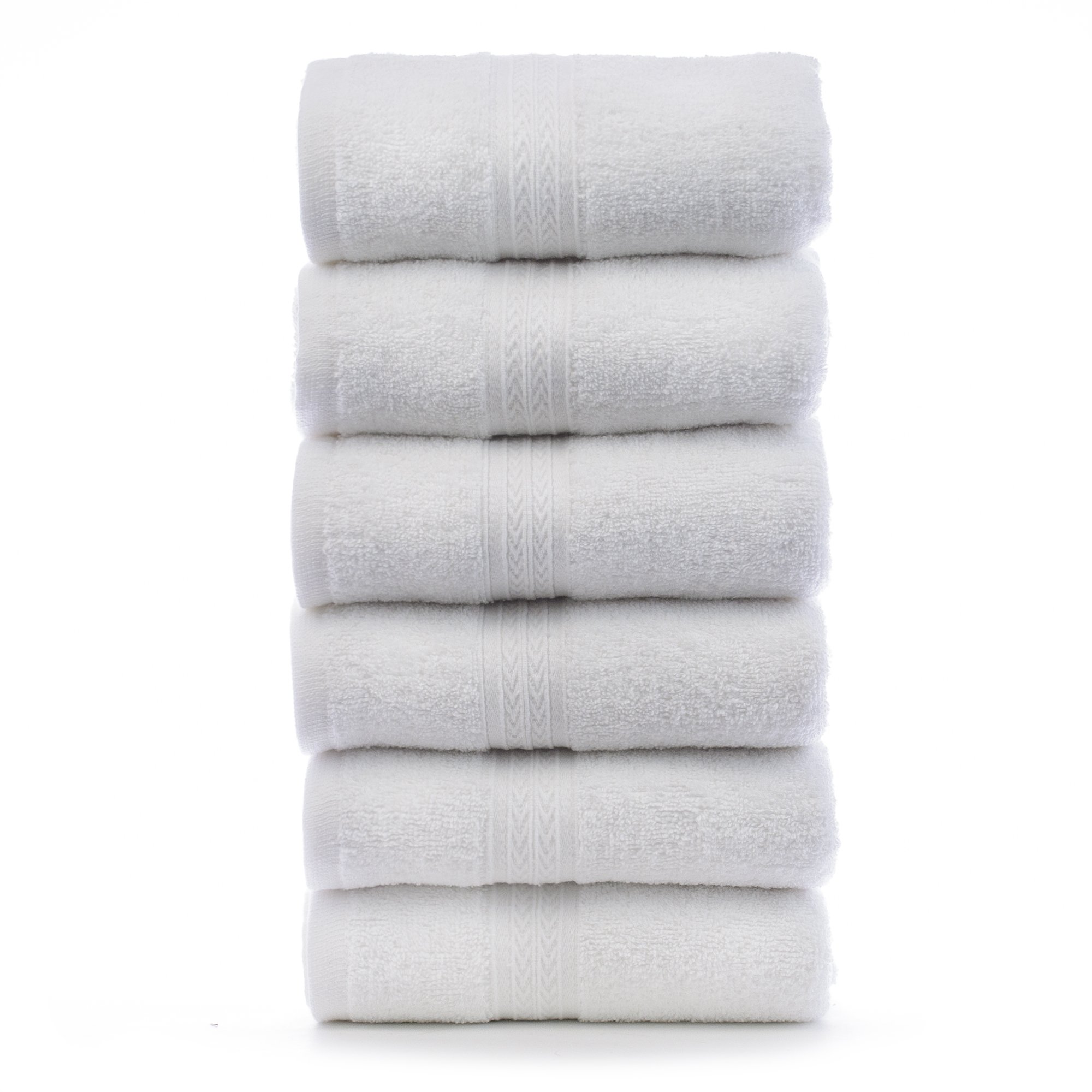 Bare Cotton Eco Hand Towels - White - Dobby Border - Set of 6