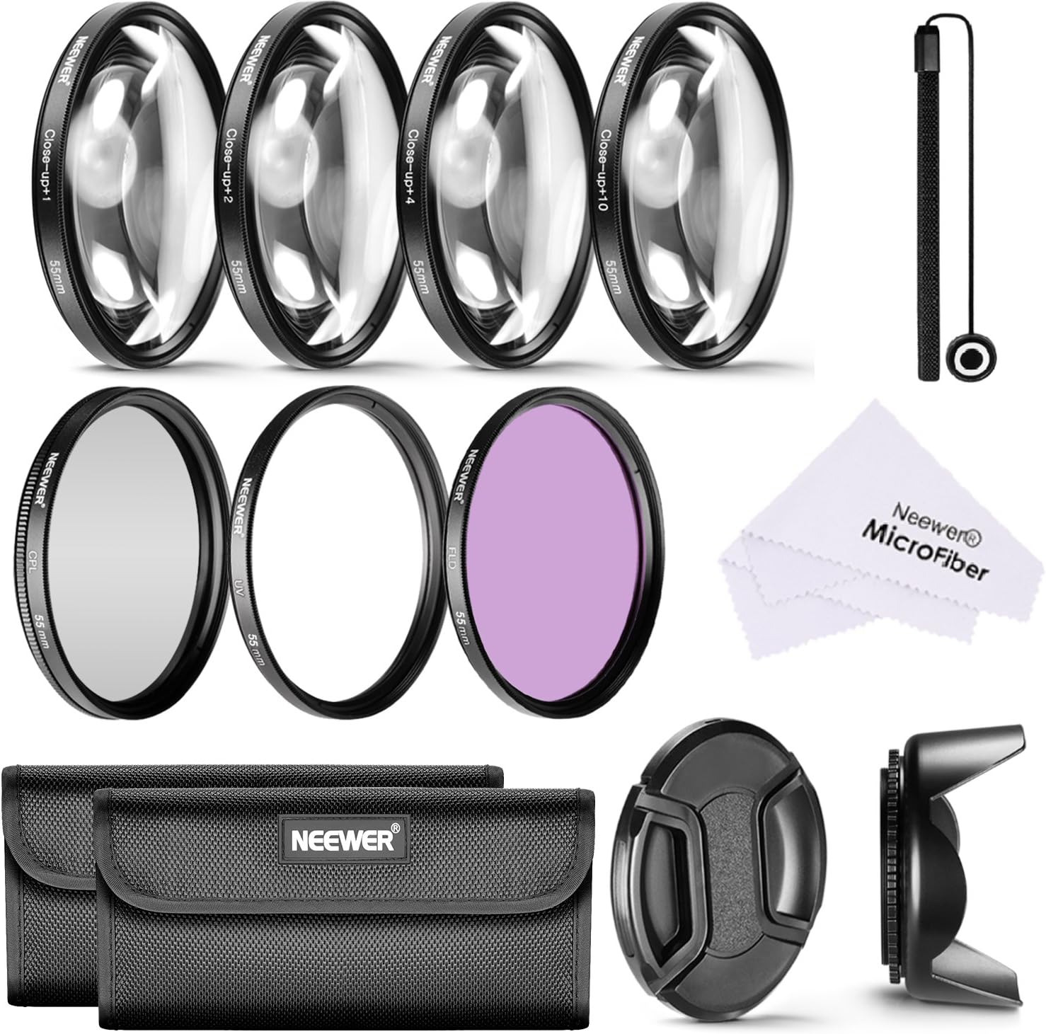 Neewer 55MM Lens Filter Accessory Kit Compatible with Sony Alpha Series A99 A77 A65 A58 A57 A55 A390 A100 Includes UV, CPL, FLD Filters, Macro Close-Up Set, Lens Hood and More