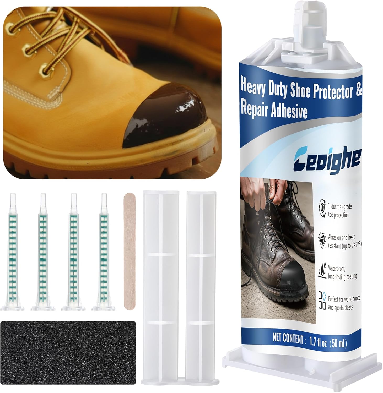 Polyurethane Boot Toe Repair Kit Waterproof, Abrasion Resistant Glue Adhesive & Protector for Work Boots Safety