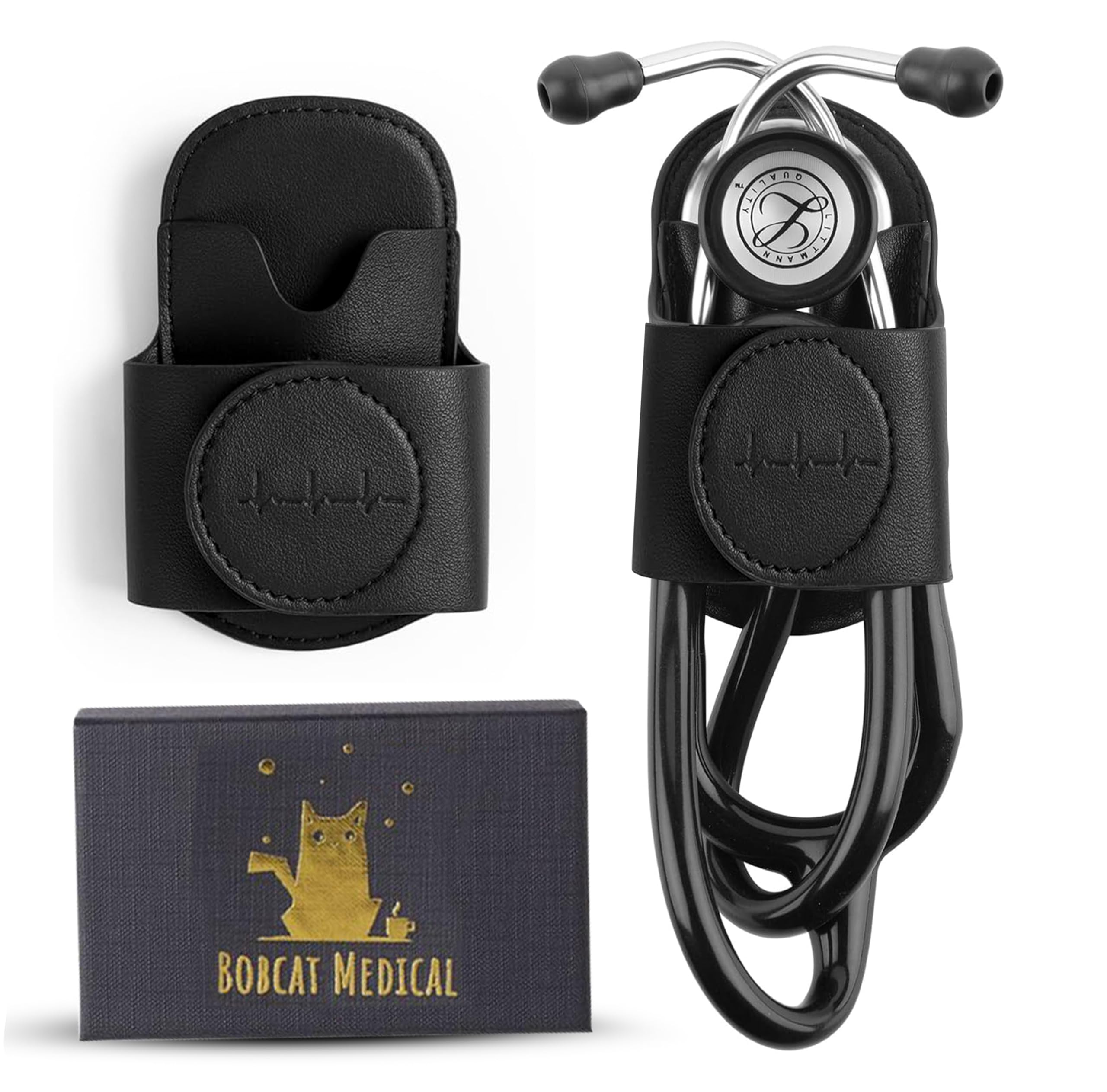 Magnetic Stethoscope Holder Hip Clip for 3M Littmann Stethoscope, MDF, & More - PU Leather Stethoscope Holster Great for RN, MD, EMT, & Medical