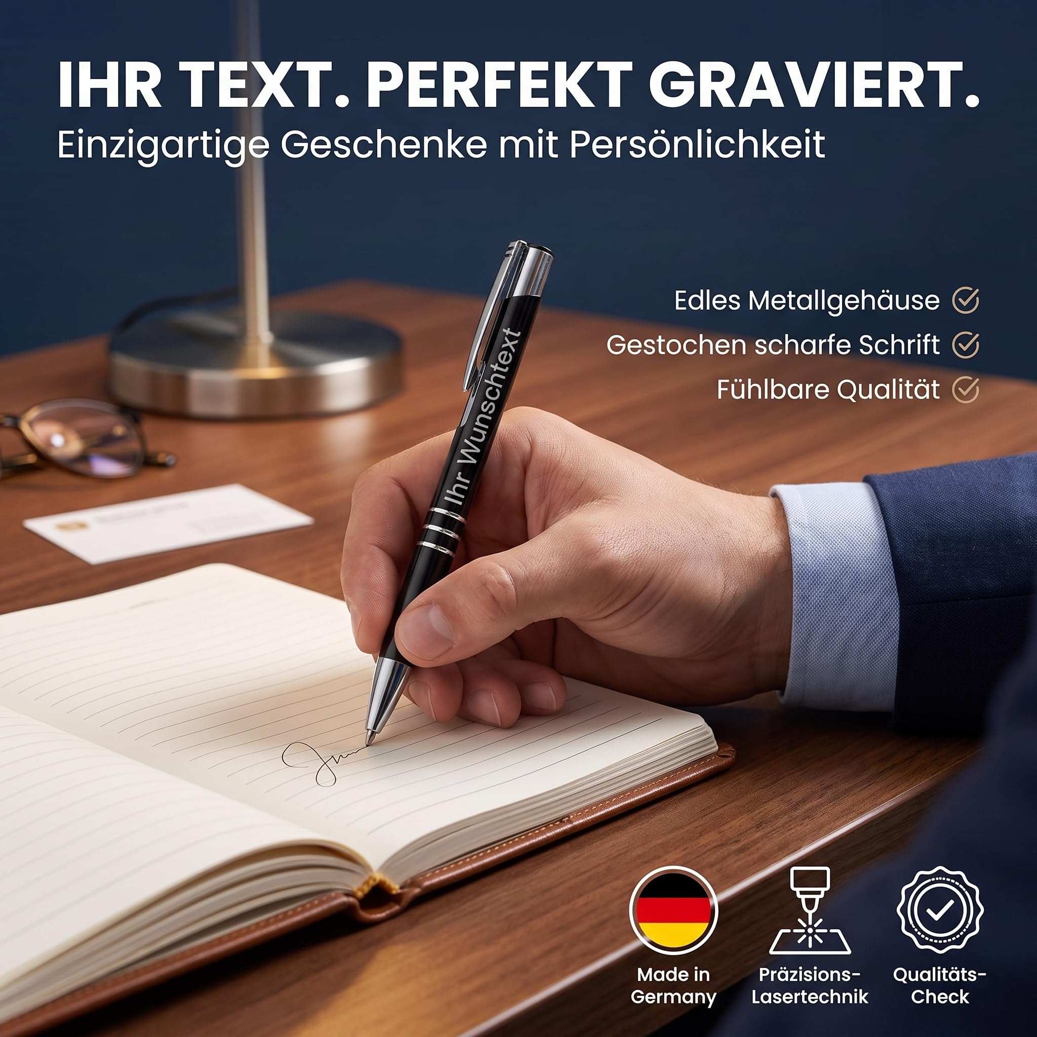 Generisch Kugelschreiber mit Gravur [LASERGRAVUR] - Personalisierter Stift als Werbegeschenk | Hochwertiger Kugelschreiber | Für Firmen & als Geschenk | Grün 50 Stück | Made in Germany