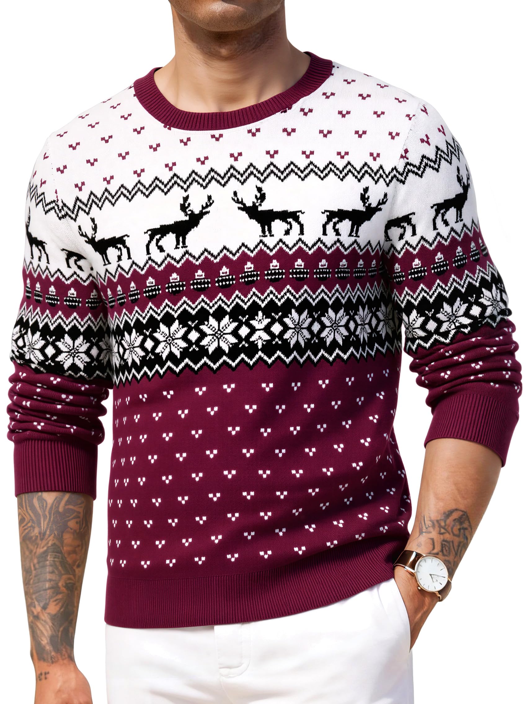 Men's Funny Christmas Sweater with Crew Neck Christmas Jumper Reindeer Pattern Christmas Jumper Long Sleeve-picture-37