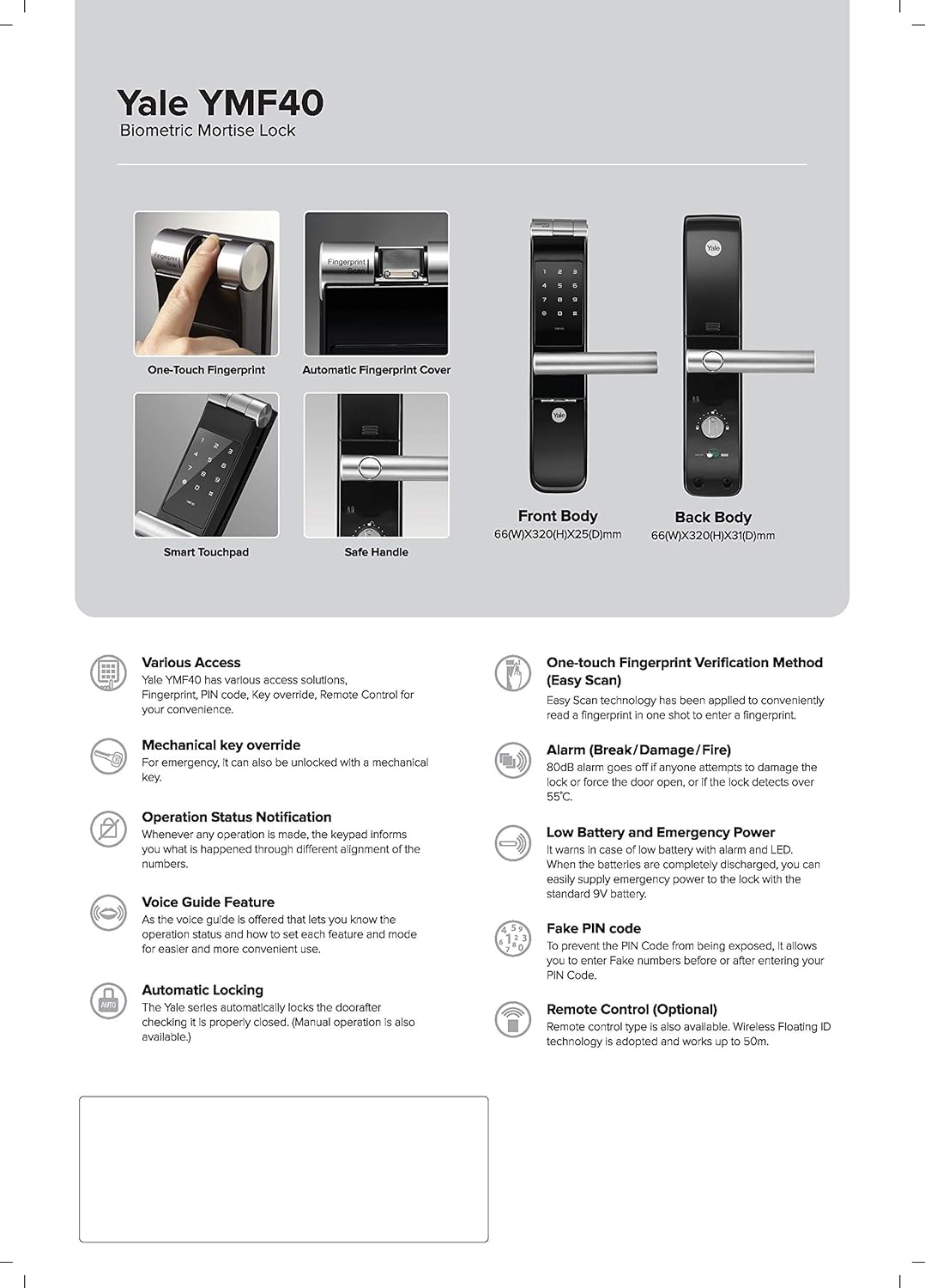 Yale YMF 40 Smart Door Lock Detailed Diagram