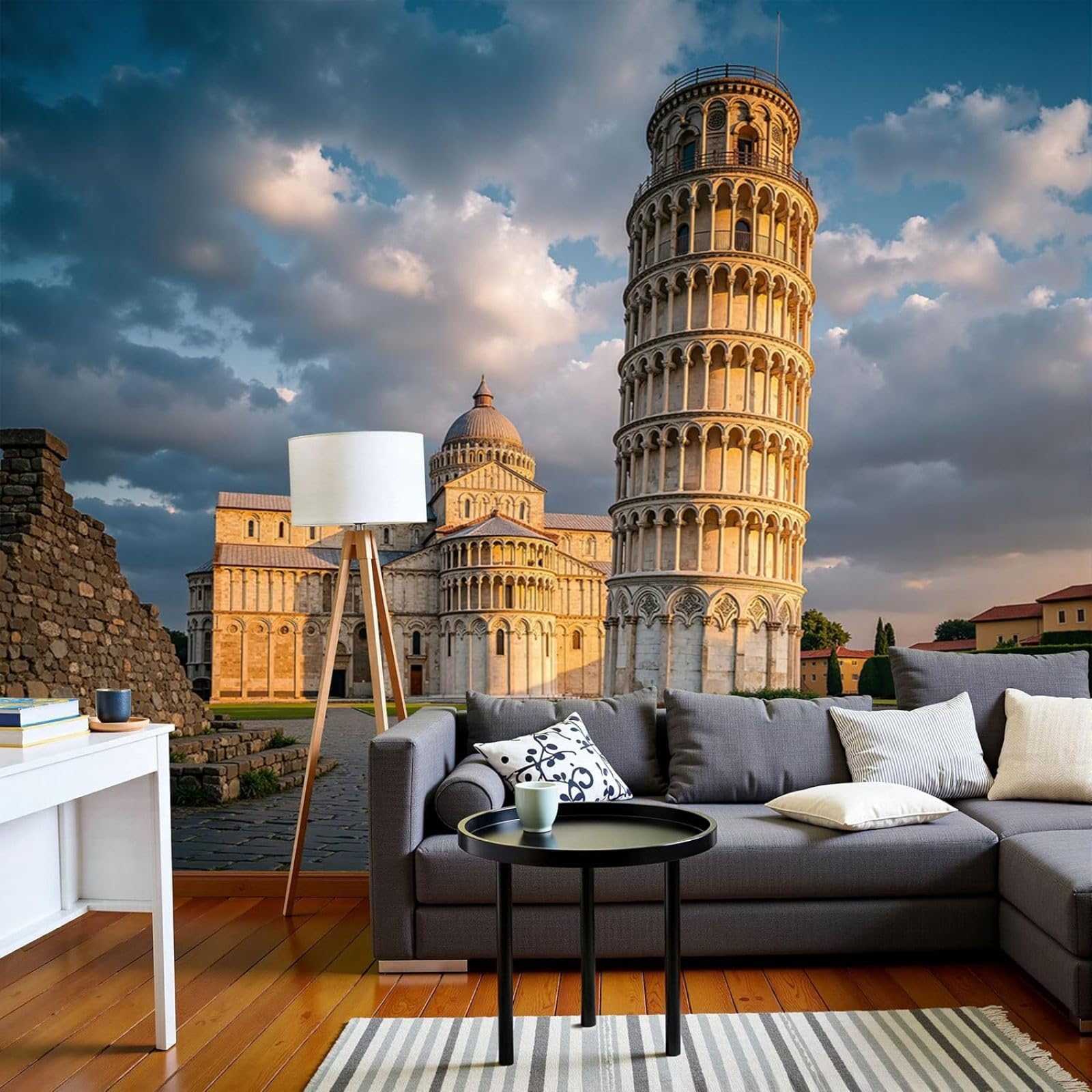 Photo wallpaper Leaning Tower of Pisa, Italy - Renaissance architecture, modern wall covering, beige non-woven material for living room, bedroom, children's room wall decoration, 250cm x 175cm sticker