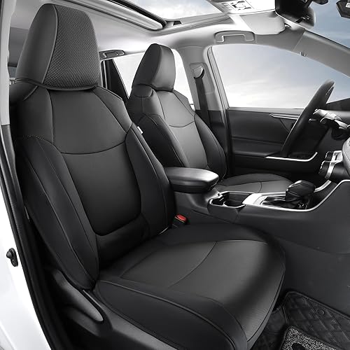 AOOG Fundas de asiento de automóvil de cuero para RAV4, fundas de asiento impermeables de piel sintética, ajuste personalizado para Toyota RAV4 2019