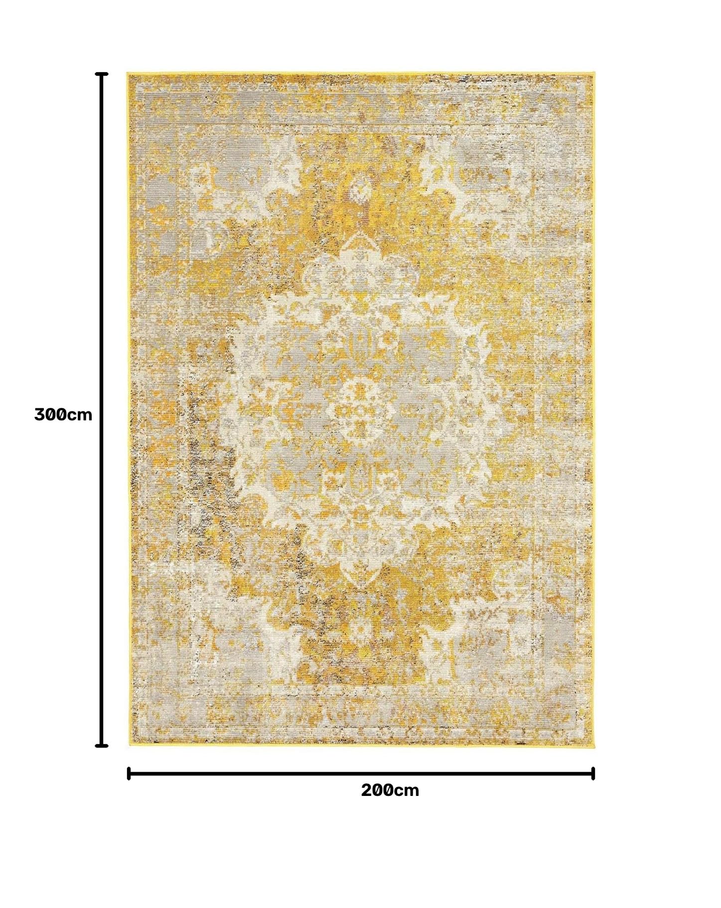 RugVista Nadia Teppich, 200 x 300 cm, Gelb | Vintage, Rechteckig, Niedriger Stapel, Nur chemische Reinigung, Oeko-Tex 100, Wohnzimmer, Esszimmer, Schlafzimmer, Küche