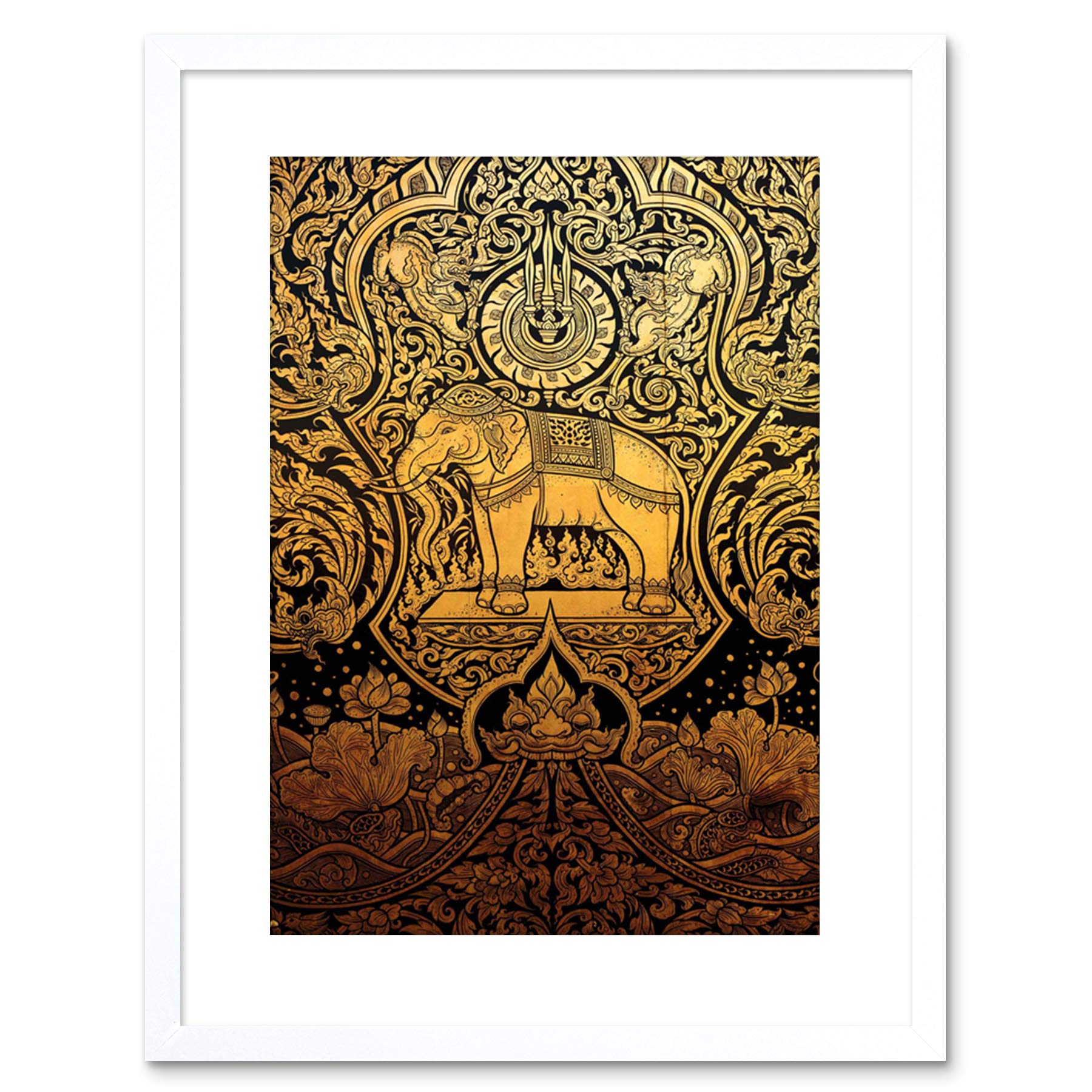 Wee Blue Coo Painting Ornate Abstract Thailand Elephant Framed Wall Art Print