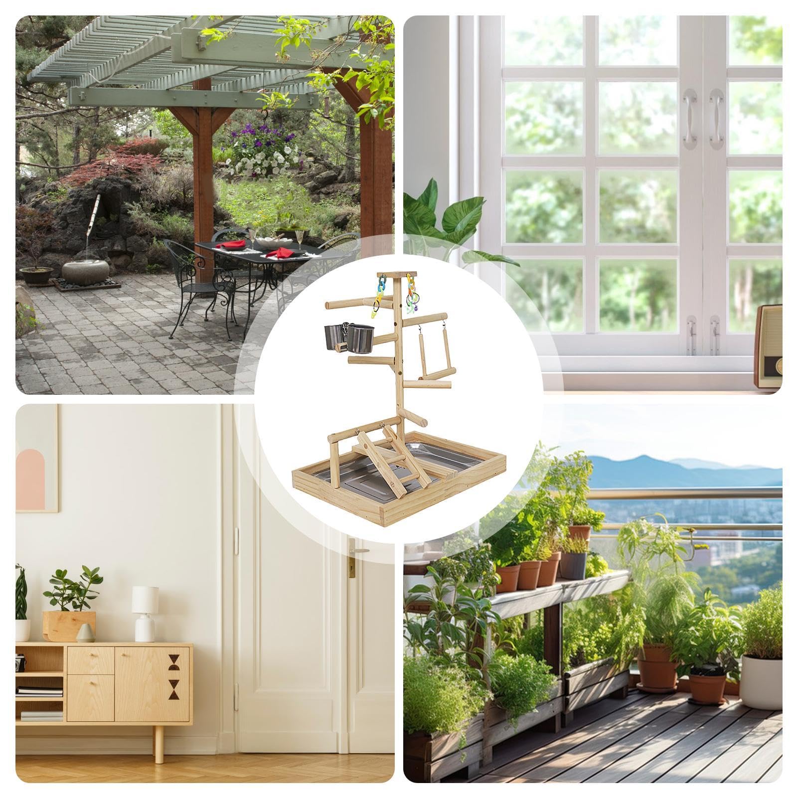 Aire de jeux pour perruches à l'intérieur de la cage, perchoir à oiseaux | pour cage – Conure en bois naturel, balançoire pour inséparable, poteau central
