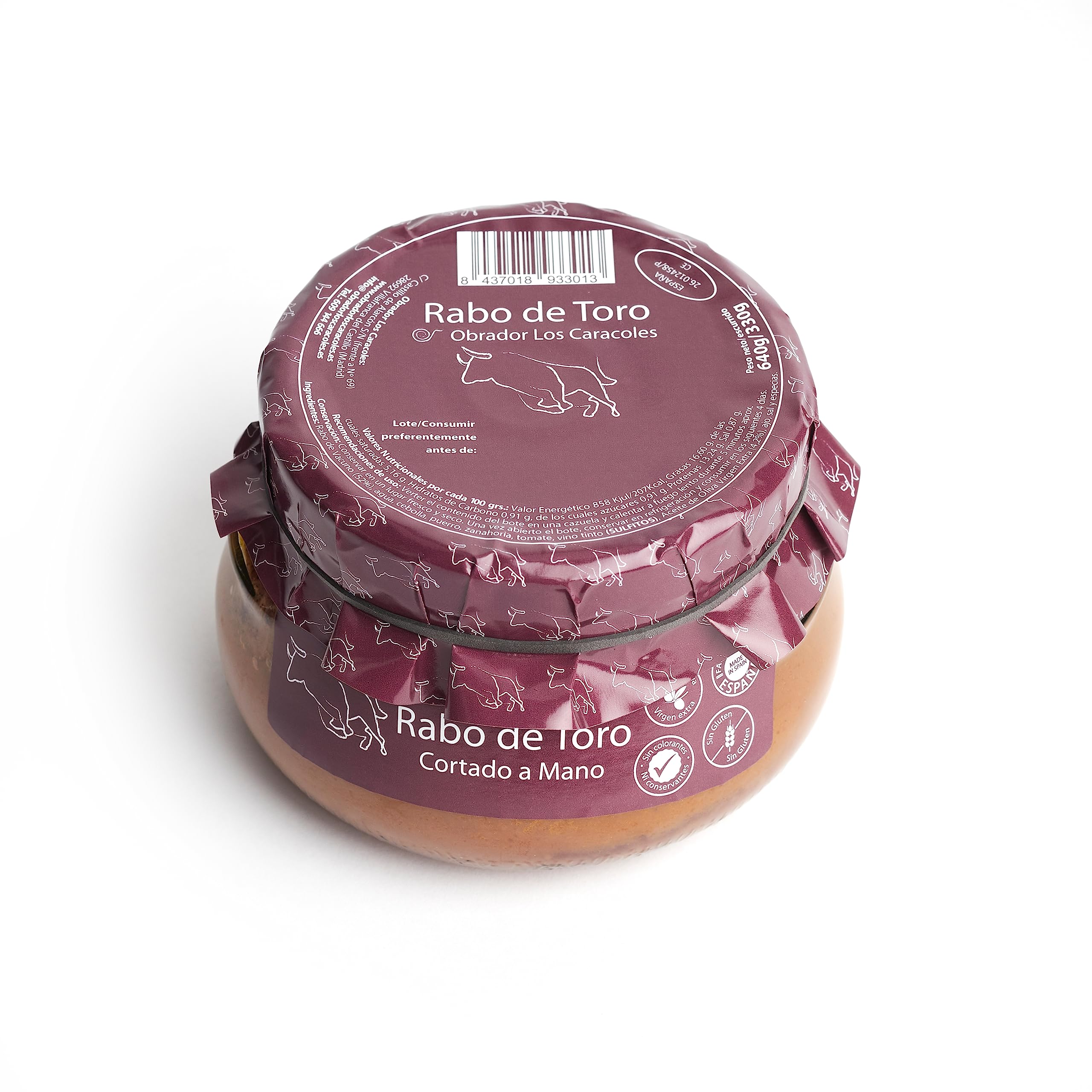 Rabo de Toro Estofado en Salsa de Vino Tinto 640g – Receta Casera Artesana | Cortado a Mano | Conserva Gourmet Española | Aperitivo o Regalo Gastronómico Original