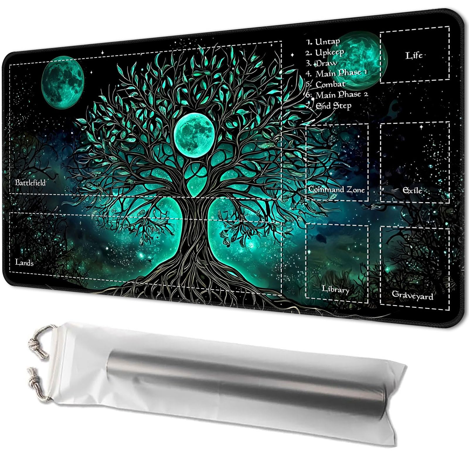 Playmat for MTG, Game Mat 24 x 14 inches, with Free Storage Bags, TCG and Board Game Mat for Cards, Ideal for Card Game Enthusiasts, Cyan Tree — image 1