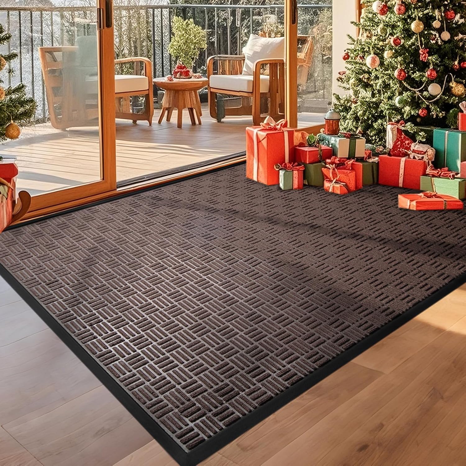 Mibao Front Door Mat, Heavy Duty Durable Welcome Mat for Outdoor Indoor, Dirt Trapper Waterproof Super Absorbent Door Mat for Entryway Outside Patio Porch, 61.5" x 36", Coffee