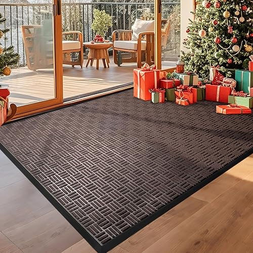 Miniatura 83 de Mibao Tapete para puerta delantera, resistente y duradero, tapete de bienvenida para interiores y exteriores, atrapador de suciedad, impermeable